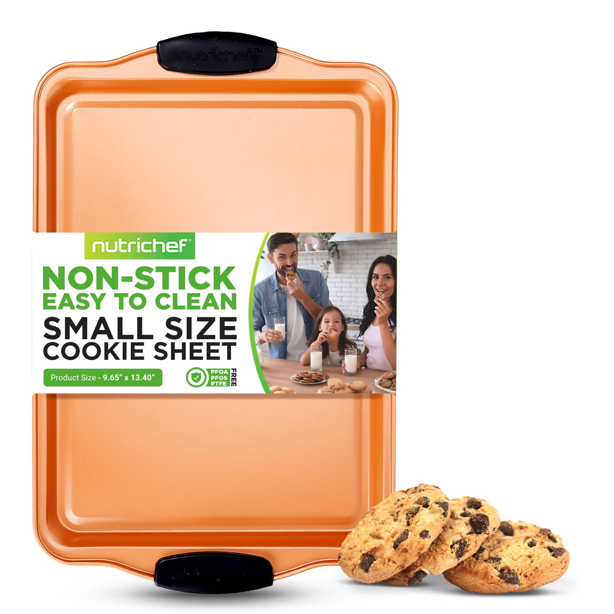 Nutrichef 13    Non Stick Cookie Sheet, Small Copper Commercial Grade Restaurant Quality Carbon Metal Bakeware With Black Silico