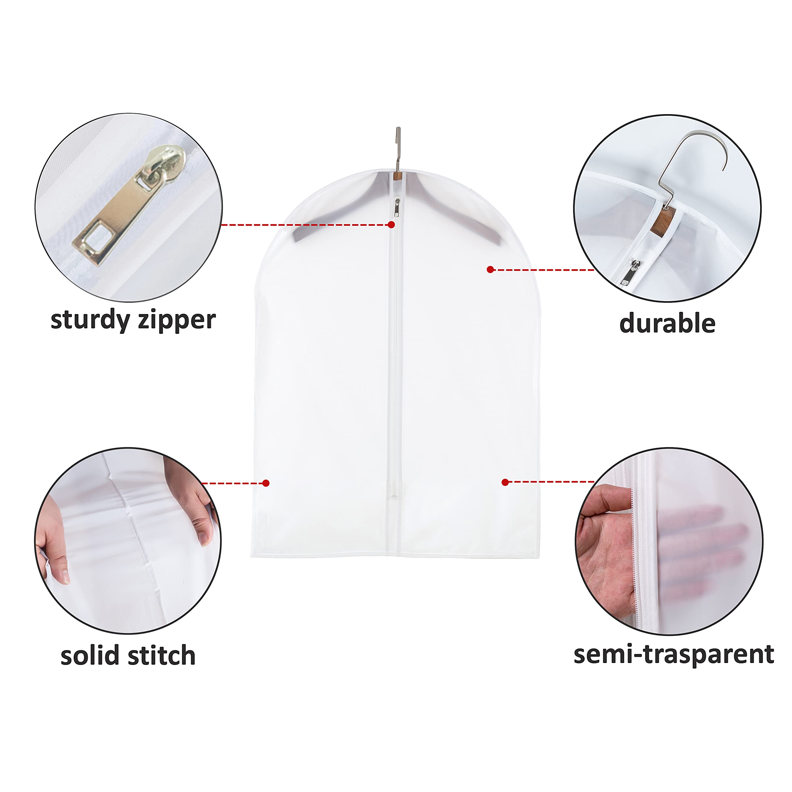 Plastic Garment Bags Clothing Storage Bags Hanging for Closet Storage Cloth Bags with Zipper for Suit Dress  Coat Travel Closet Clear Garment Bags Dust Garment Cover-24 ''X31 ''/6 Pack