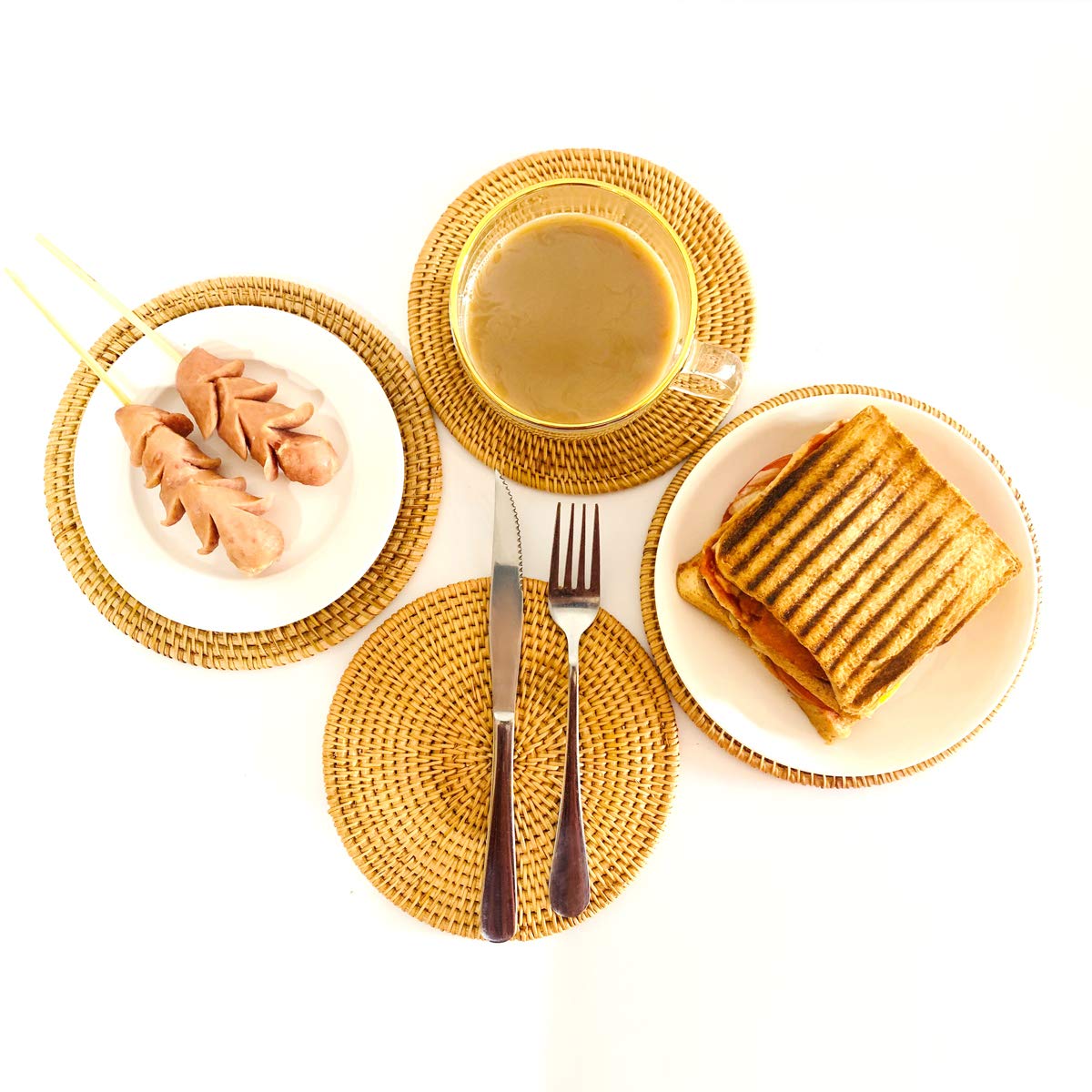 Rattan Trivets for Hot Pots and Pans Rattan Drink Coasters  Exotic Handmade Artisan teapot Coasters  Creative Gift Diameter 7.08 Inch  Set of 4