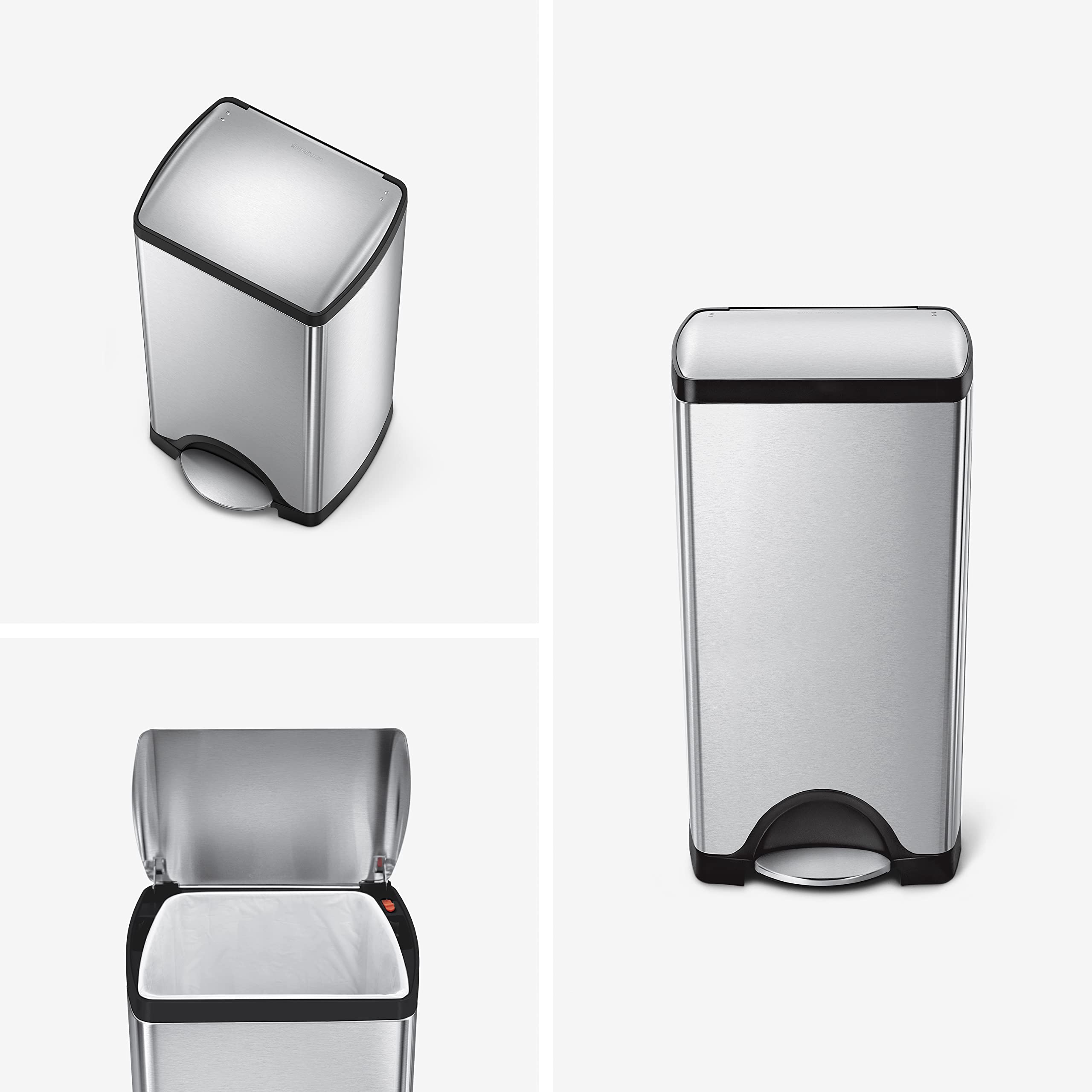 simplehuman 30 Liter / 7.9 Gallon Rectangular Step Trash Can, Brushed Stainless Steel