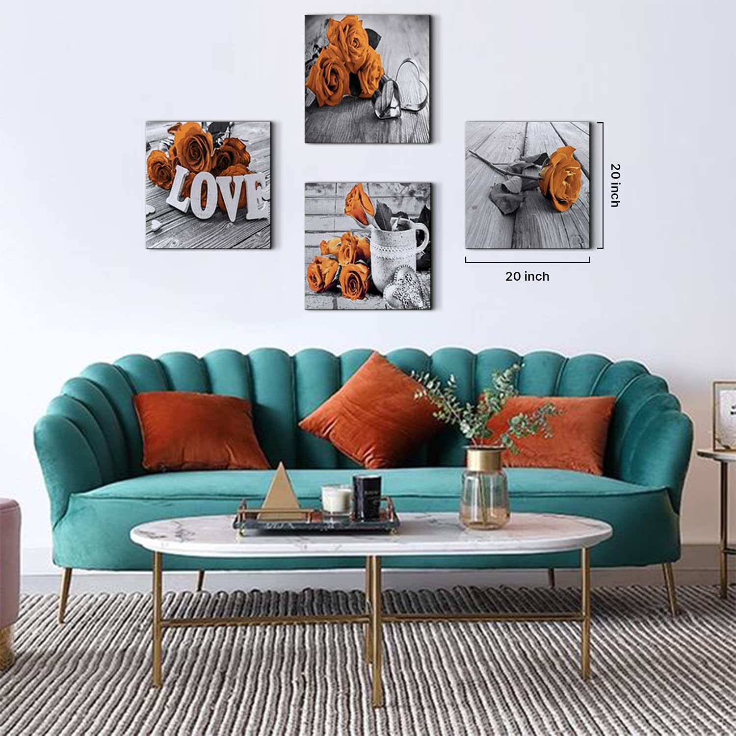 Burnt Orange Flower Wall Decor Rose Pictures For Living Room Orange Bathroom Bedroom Kitchen Canvas Print Art Black And White Fl
