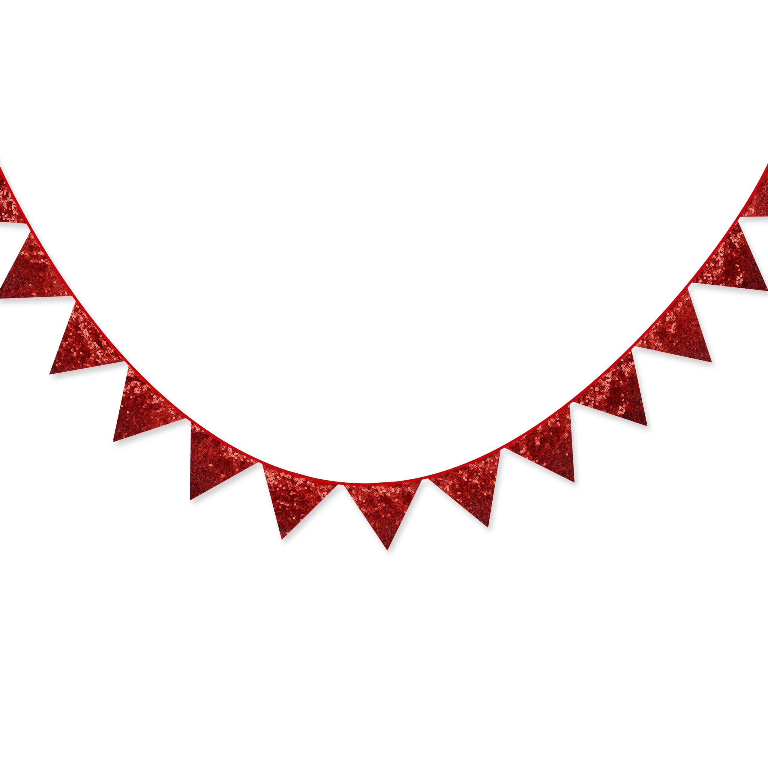 Pinkblume Red Decorations Double Sided Red Sequin Fabric Triangle Pennant Banner Flag Bunting Garland For Red Theme Nursery Clas