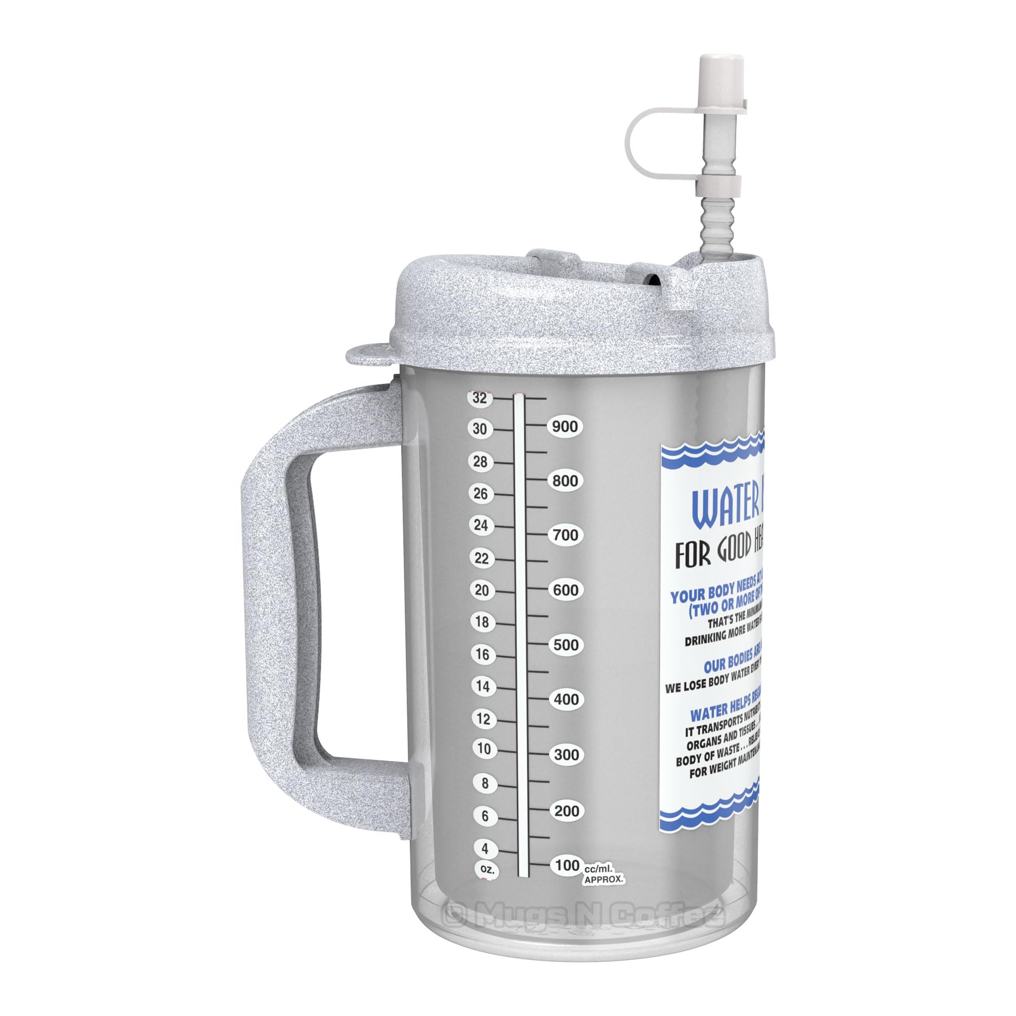 Mugs N Coffee 32 oz Travel Mug  Granite Water is Essential Hospital Mug  Double Wall Insulated, Large Handle  BPAFree, Leak