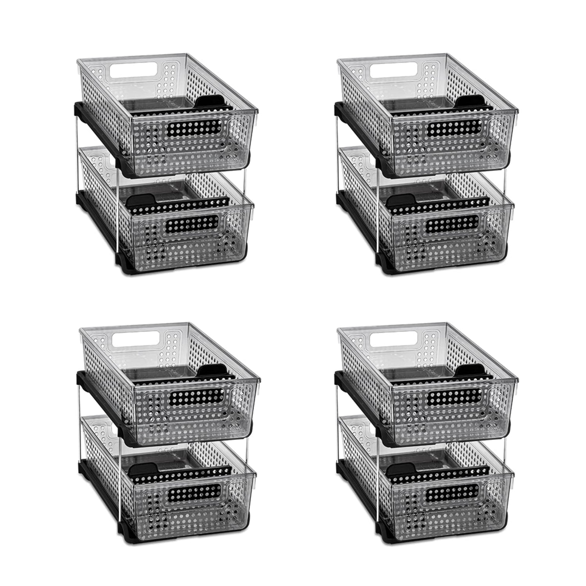 Madesmart 2-Tier Organizer Multi-Purpose Slide-Out Storage With Handles And Dividers For Home And Bath, Pack Of 4, Carbon