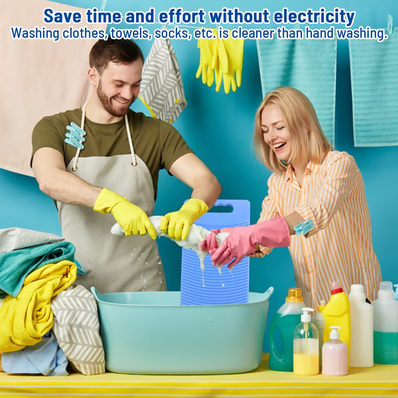 Mzd Plastic Rectangle Washboard Washing Clothes Board 50Cm Long (Blue)