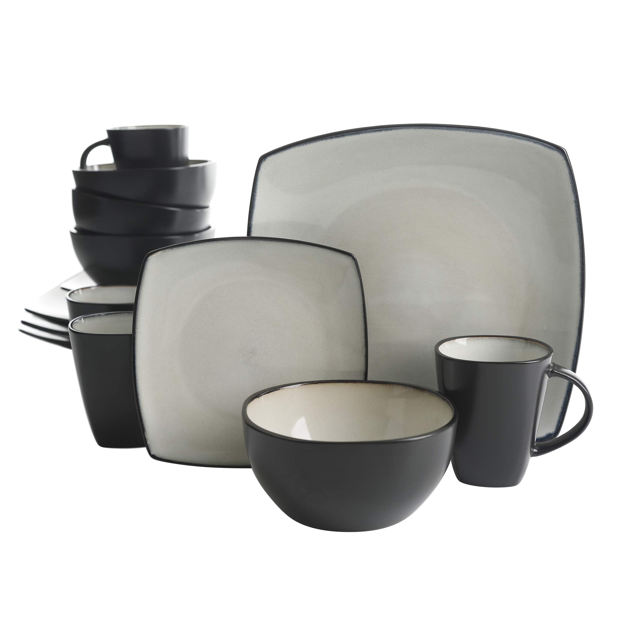 Gibson Soho Lounge Square Reactive Glaze Stoneware Dinnerware Set, Service for 4 (16pc), Sand