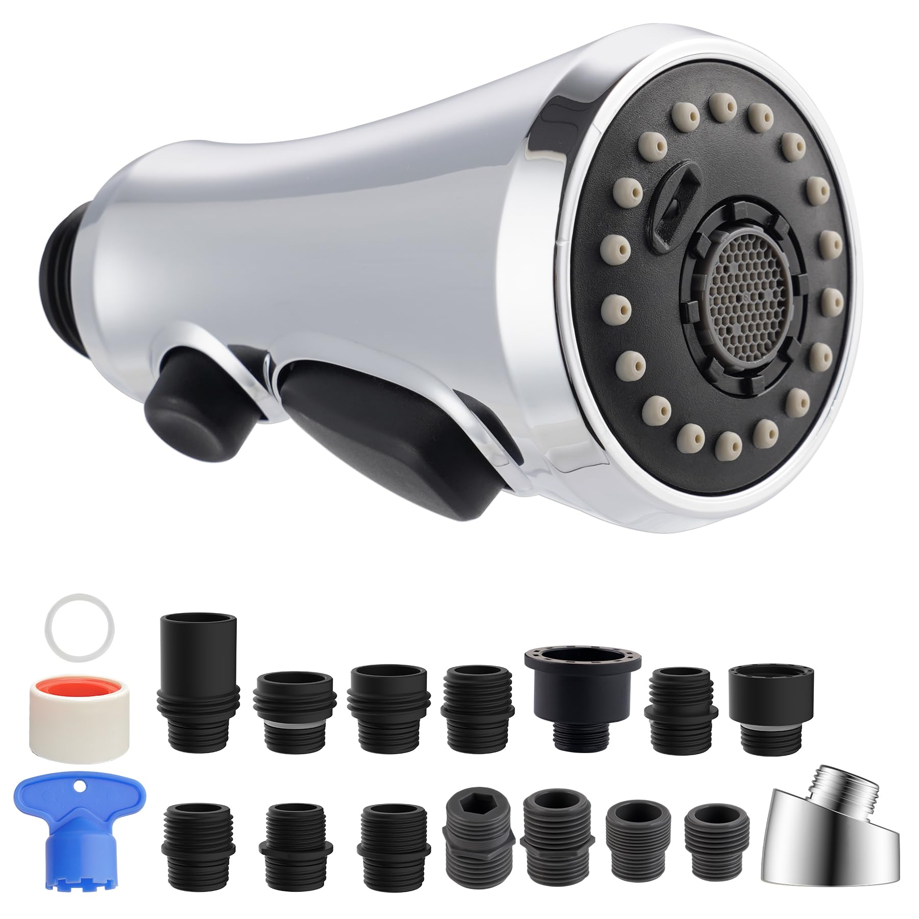 Hibbent Pull Down Kitchen Faucet Head Replacement  3-Function Kitchen Faucet Head Sink Spray Nozzle with 10 Adapters Compatible with Moen  American Standard  Delta  Kohler Faucets  Chrome