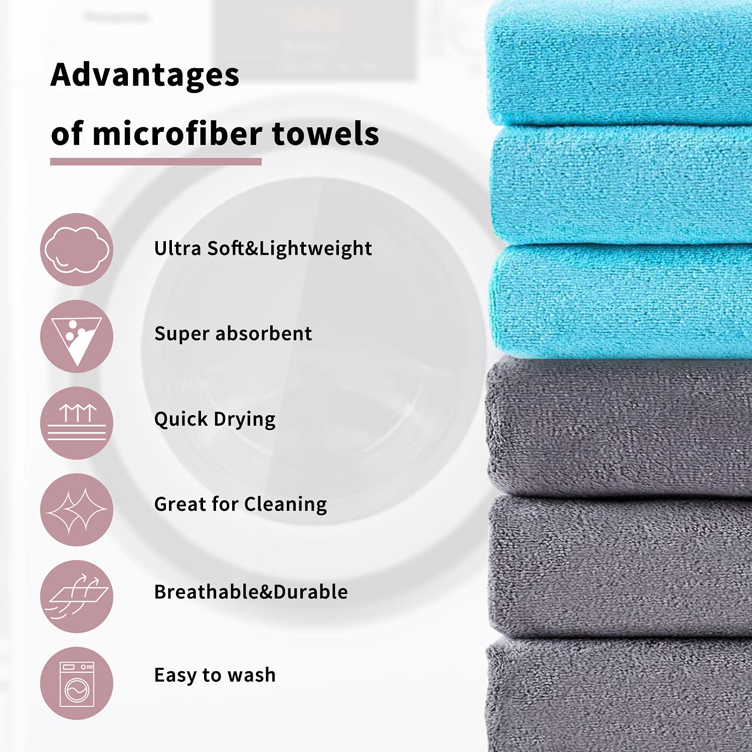 Merry Home Microfiber Bath Towel - 27    X 55    6 Pack Bath Towel Sets Ultra Soft & Absorbent, Quick Dry Bath Towel For Bathroo