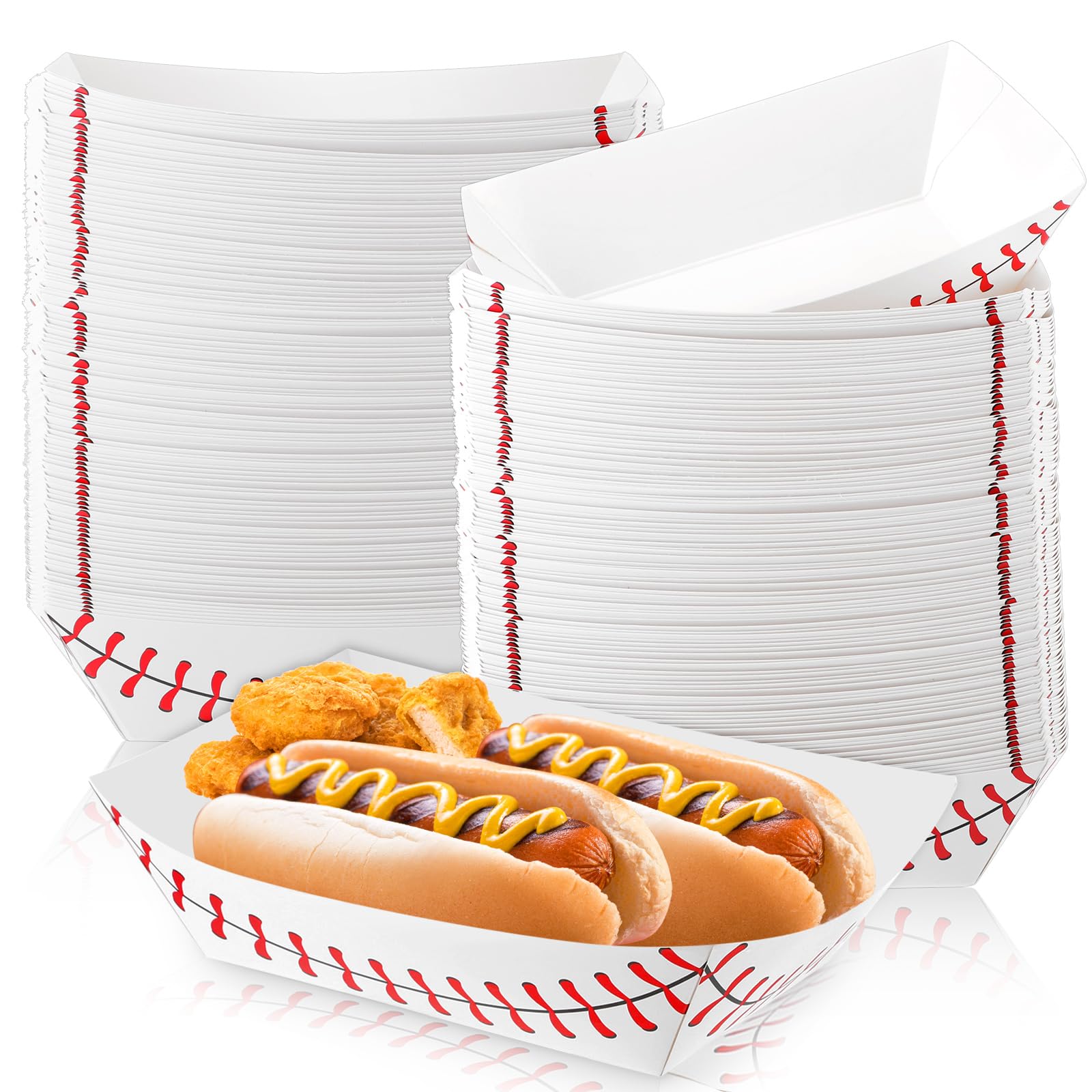 Roshtia 100 Pack Baseball Party Supplies Paper Food Trays Disposable Serving Tray Nacho Food Boats for Baseball Birthday Decorat