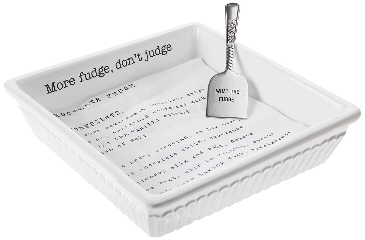 Mud Pie FUDGE SET, baker 2 1/2'' x 10'' x 10'' | towel 26'' x 16 1/2'' | spatula 6''