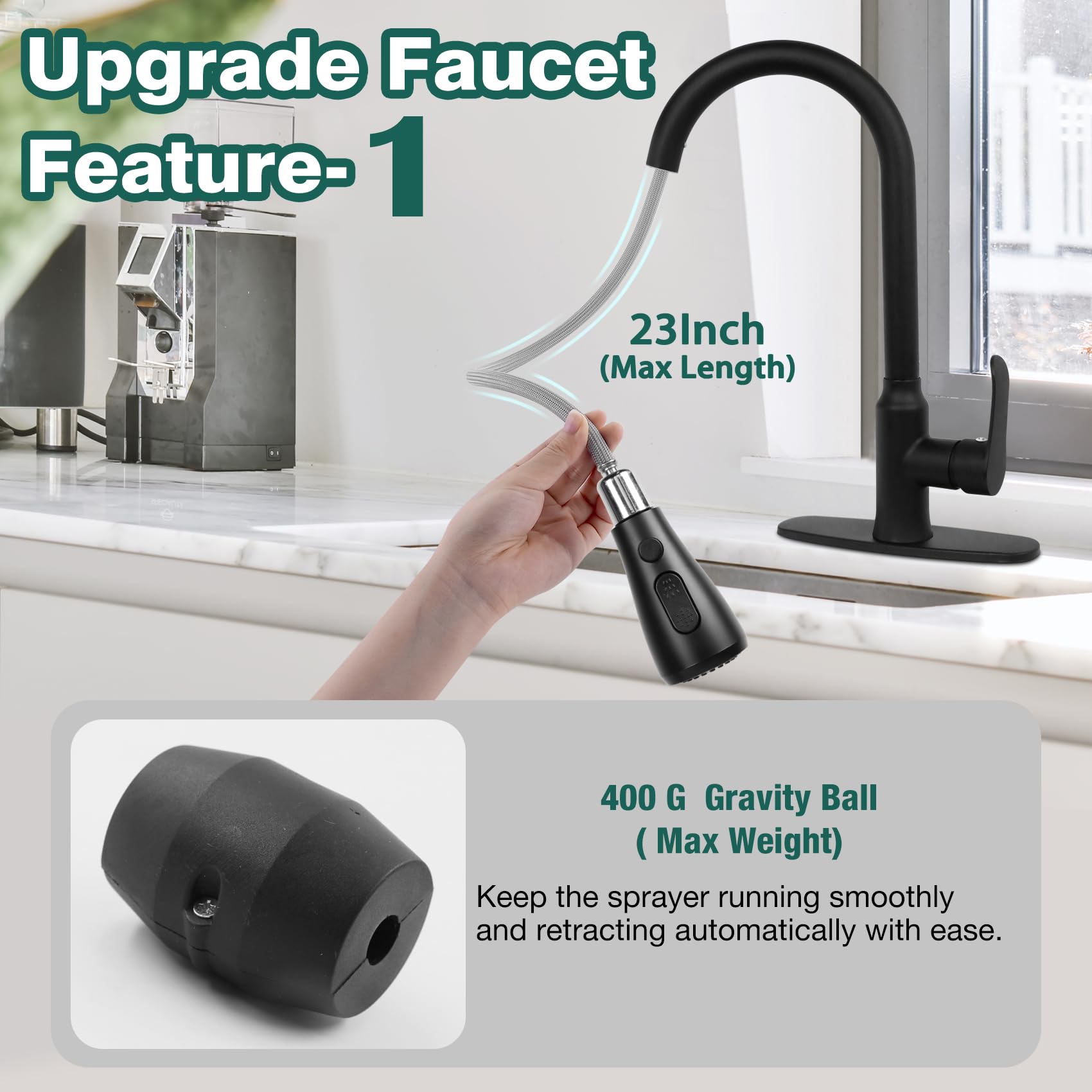 Kitchen Faucets With Pull Down Sprayer, Matte Black, Stainless Steel Kitchen Sink Faucet With High Arc Sprayer, Single Handle Co
