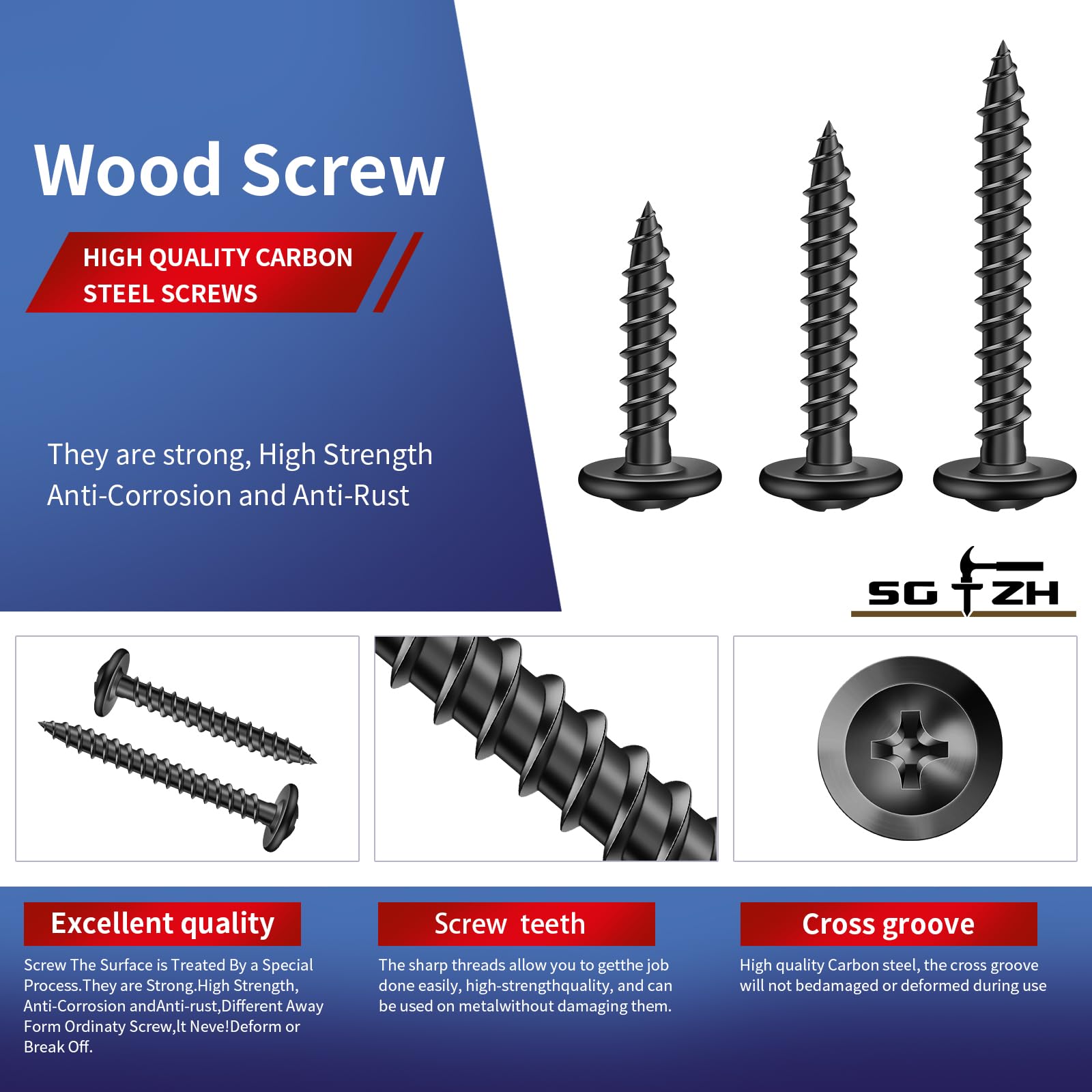 8 X 34 Wood Screw 100Pcs Alloy Steel Standard Thread Truss Head Fast Self Tapping Black Oxide By Sg Tzh