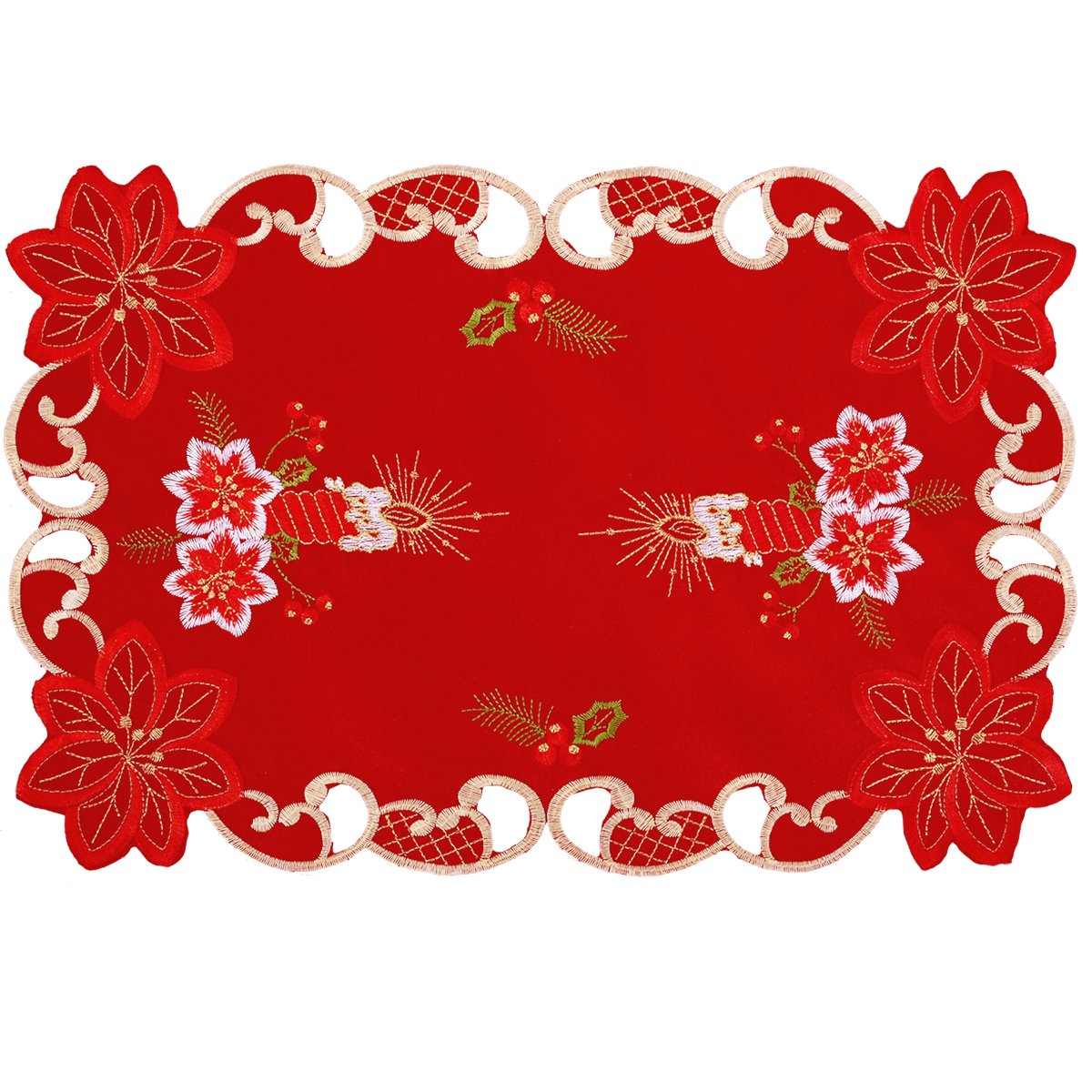 Grelucgo Embroidered Christmas Holiday Dining Table Placemats Set Of 6 (12X18 Inch)