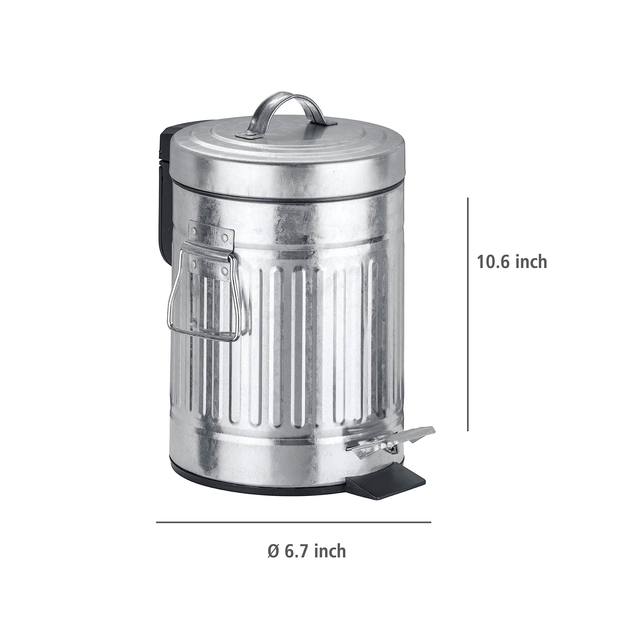Wenko Step Trash Can With Lid And Pedal, Retro Metal Garbage Bin, For Bathroom, Kitchen, Office, Soft Close, 0.79 Gallon, 6.7 X