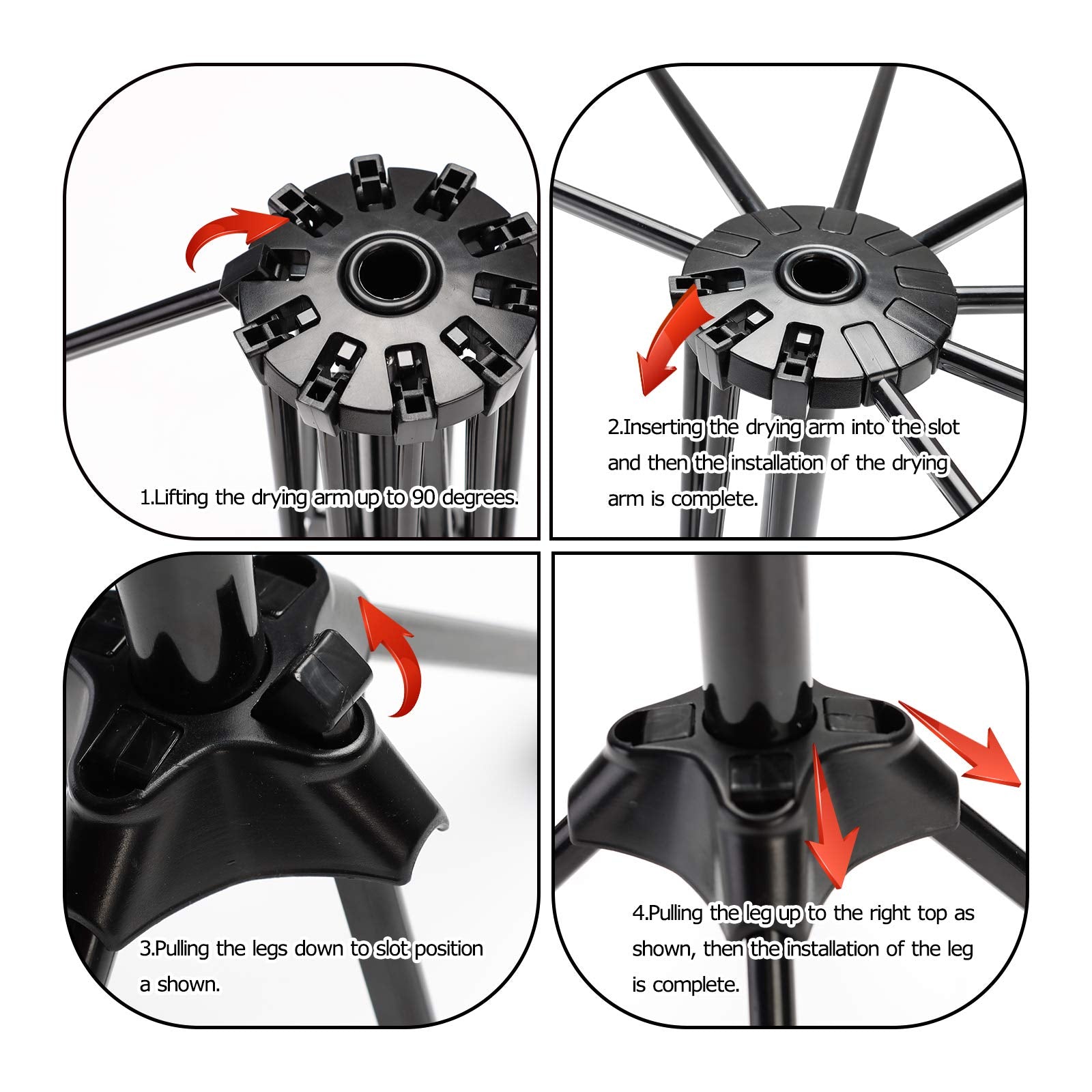 Cambom Foldable Pasta Drying Rack- Plastic Spaghetti Household Noodle Dryer With 10 Bar Handles (Black)