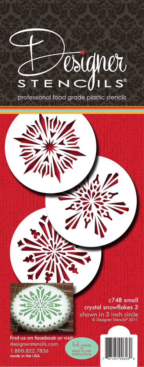 Designer Stencils Small Crystal Snowflakes 3 Cookie Stencils, Beige/Semi-Transparent