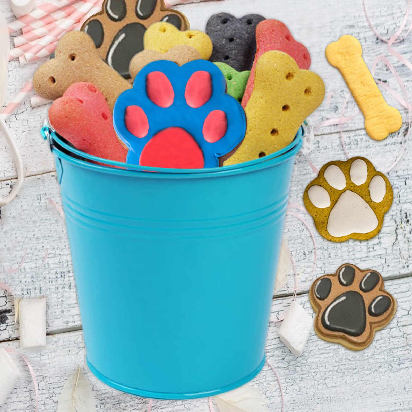 6 Pcs Bone And Dog Footprints Cookie Cutters Set, Metal 3 Sizes Dog Bone Footprints Shape Cookie Cutters, Dog Theme Party Cookie