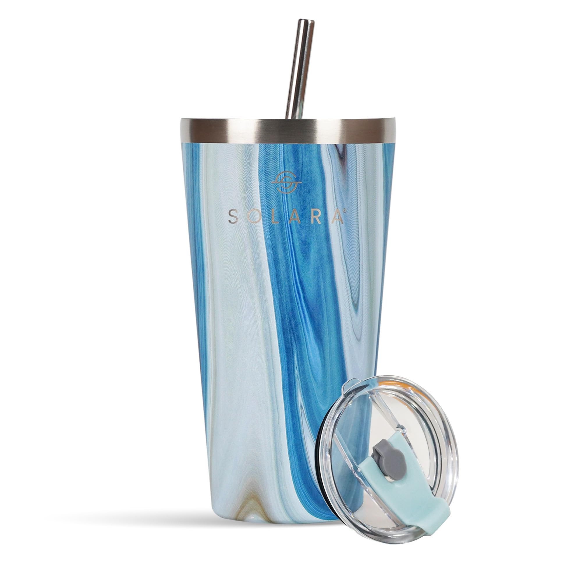 SOLARA Tumbler with lid and straw 475ml, Double Wall Insulated Stainless Steel Coffee Tumbler, Travel Mug with Lid, Hot and Cold