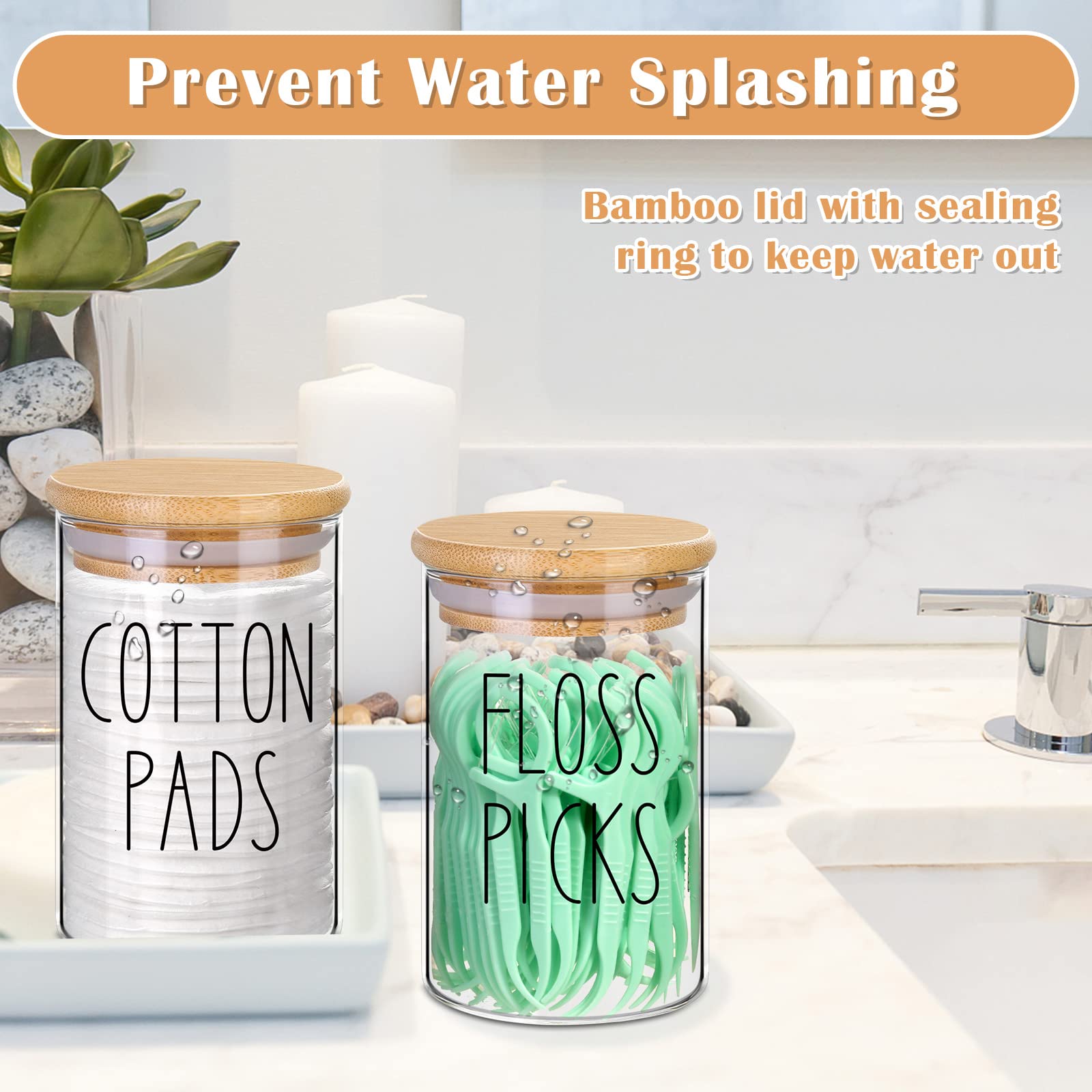 4 Pack Qtip Holder With Lid Set, 10Oz Clear Glass Canister Apothecary Jars Bathroom Organizers And Storage Accessories Vanity Es