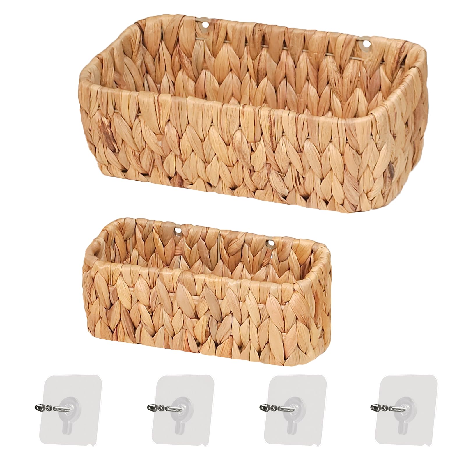 Ellinia Woven Hanging Wall Baskets For Storage, Water Hyacinth Bathroom Wall Mount Organizer, Wicker Wall Baskets Decor For Lett