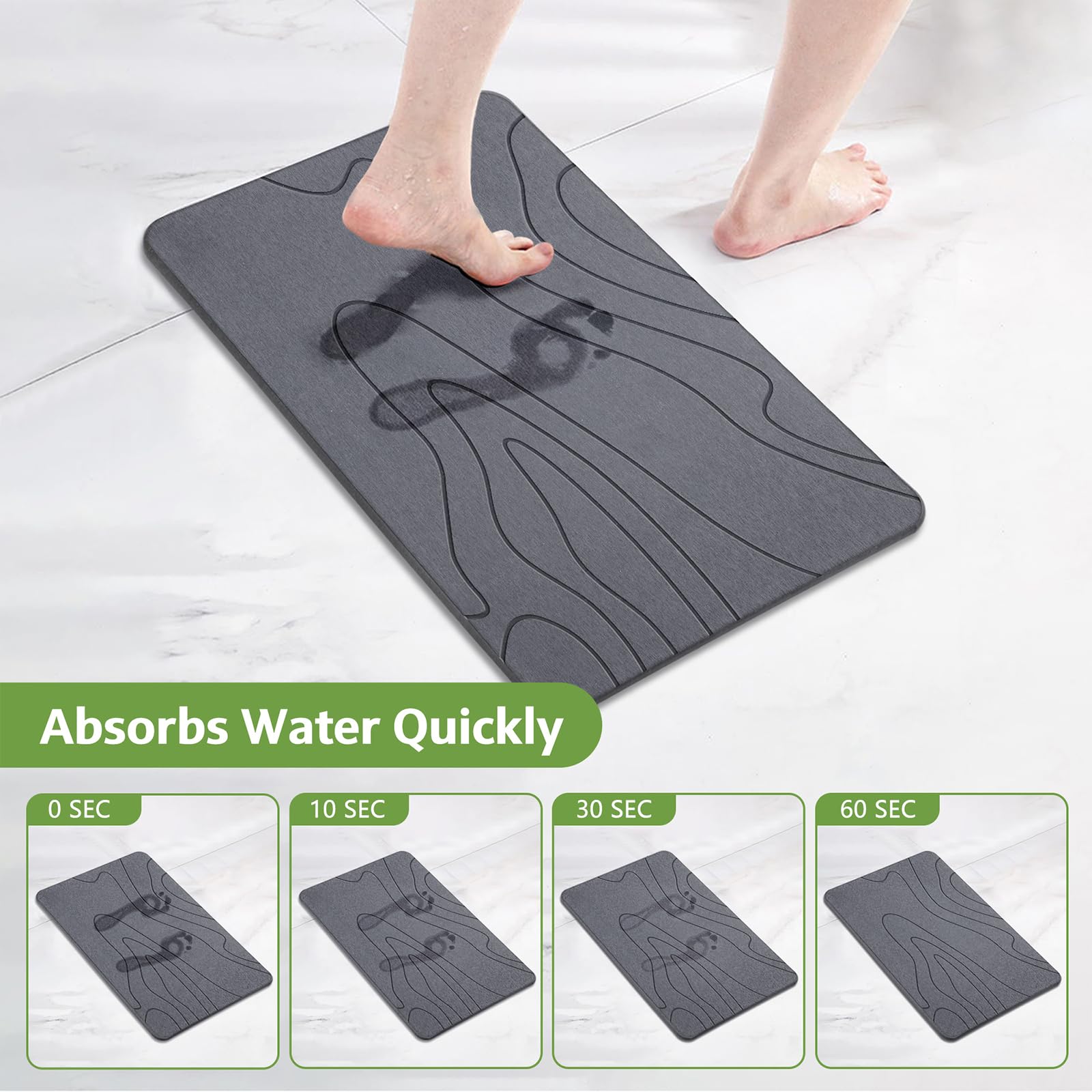 Stone Bath Mat - Diatomaceous Earth Shower Mat, Non-Slip Super Absorbent Quick Drying Diatomite Stone Bath Mats For Bathroom Flo