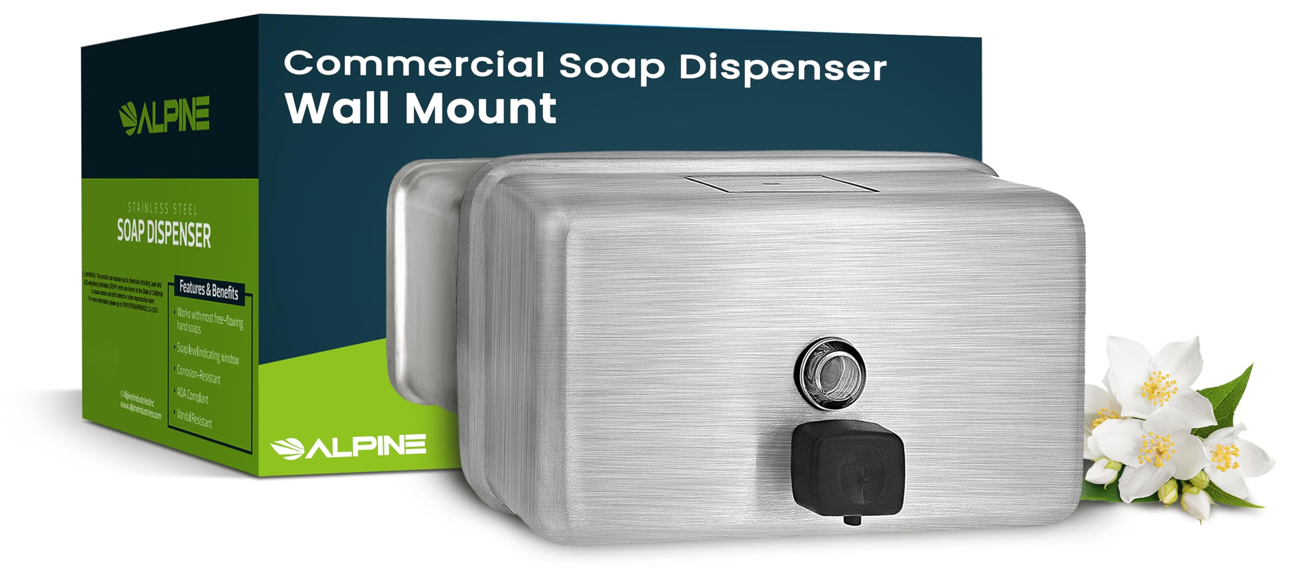 Alpine Commercial Soap Dispenser Wall Mount Soap Dispenser for Bathroom, Manual Metal Soap Dispenser, Stainless Hanging Soap Dis