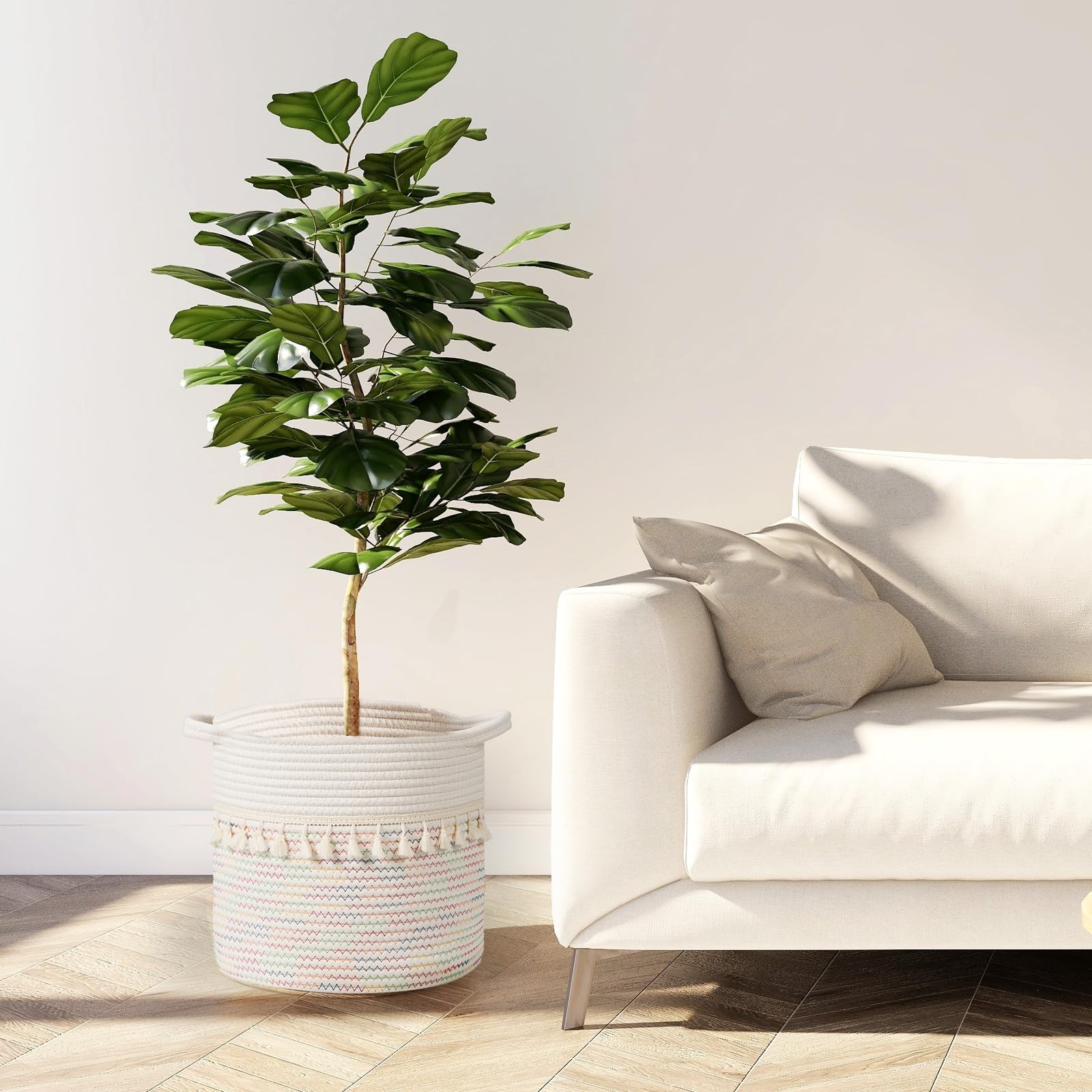 Danpinera Set Of 3 Woven Baskets, 11''X11'' Woven Baskets For Storage With Firm Handles, Small Boho Storage Basket For Shelves,