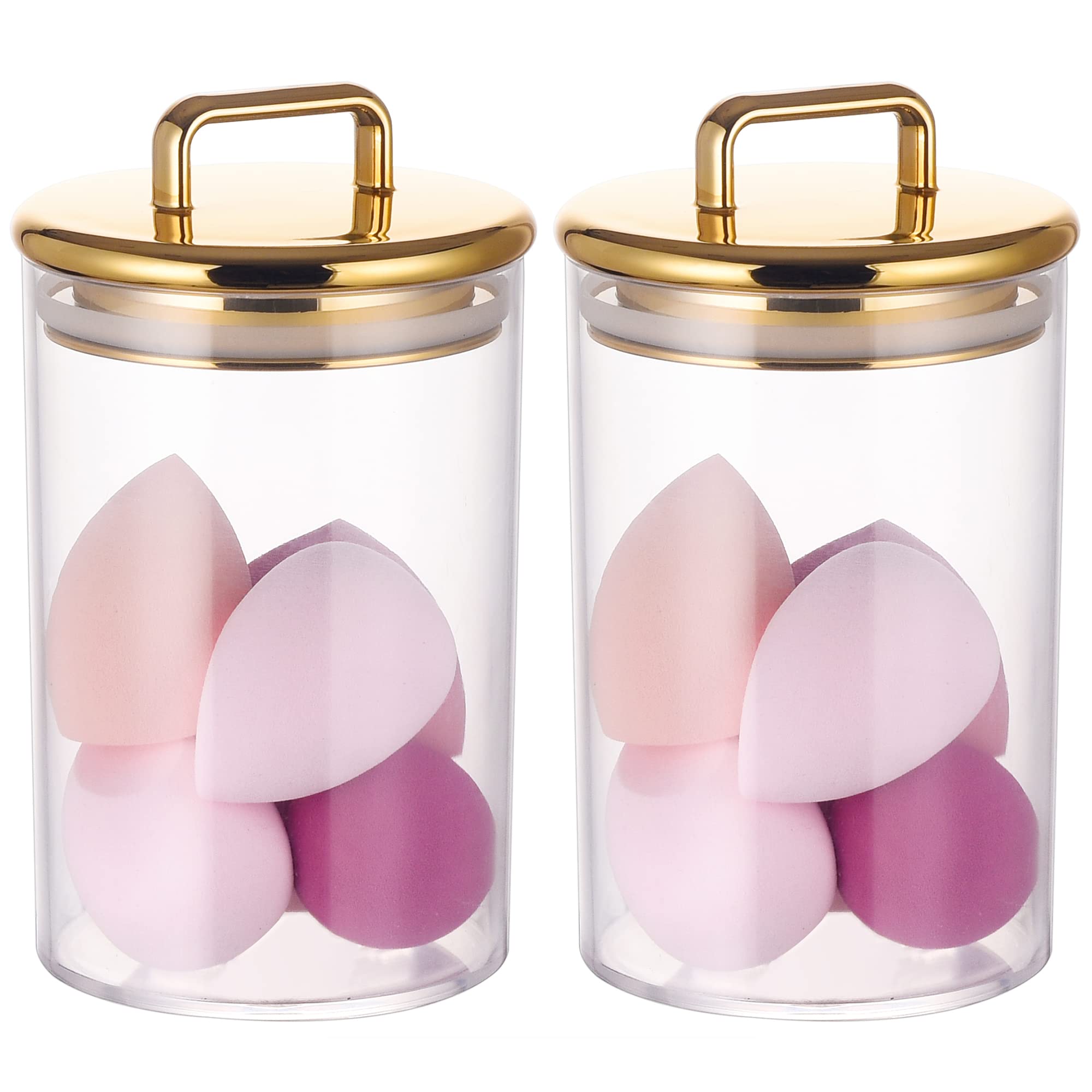 2 Pack 24 Oz Medium Acrylic Storage Apothecary Jar With Gold Airtight Lid | Bathroom Vanity Organizer Containers | Ideal Decorat