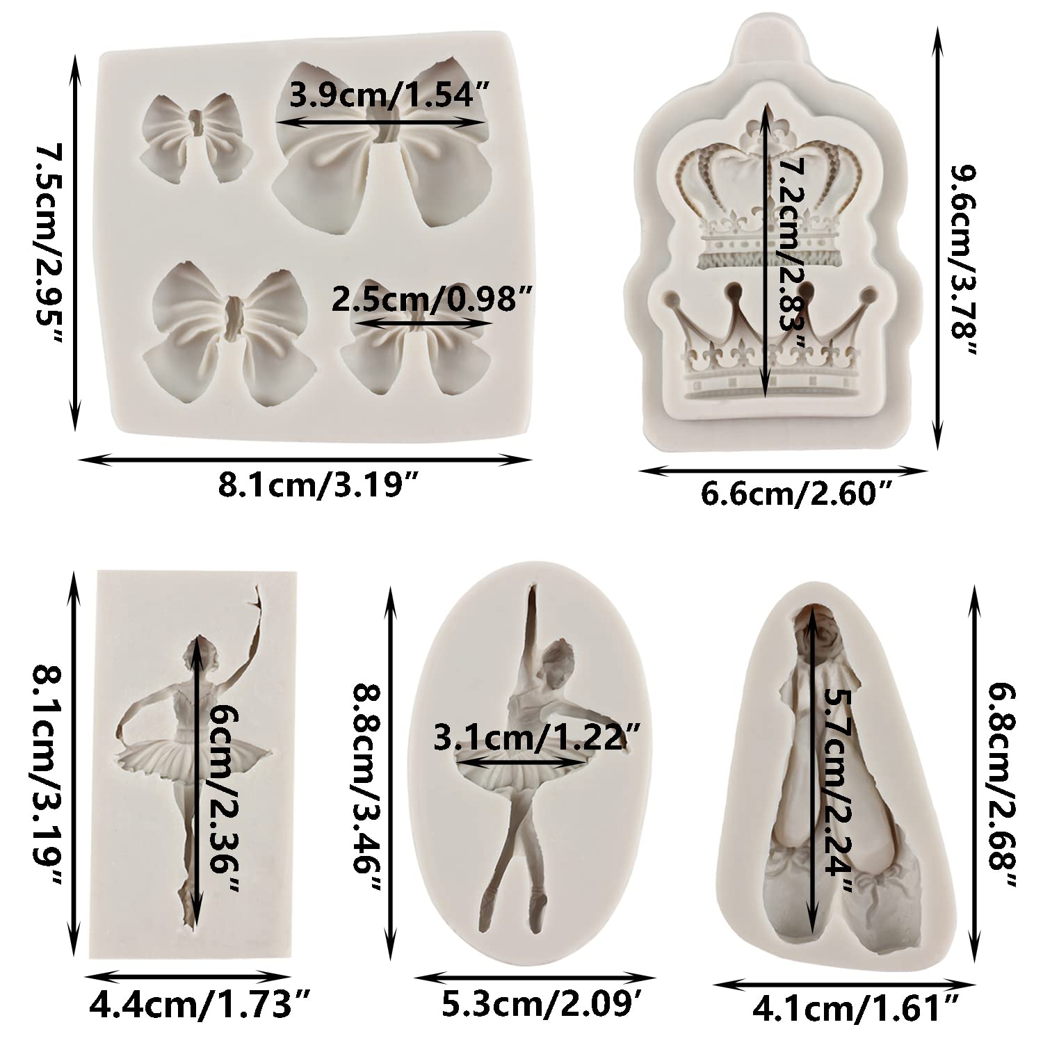 Sijiangmold Ballet Dancer Silicone Molds Ballet Shoes Fondant Molds Bow Candy Molds Crown Chocolate Mold For Cake Decorating Cup