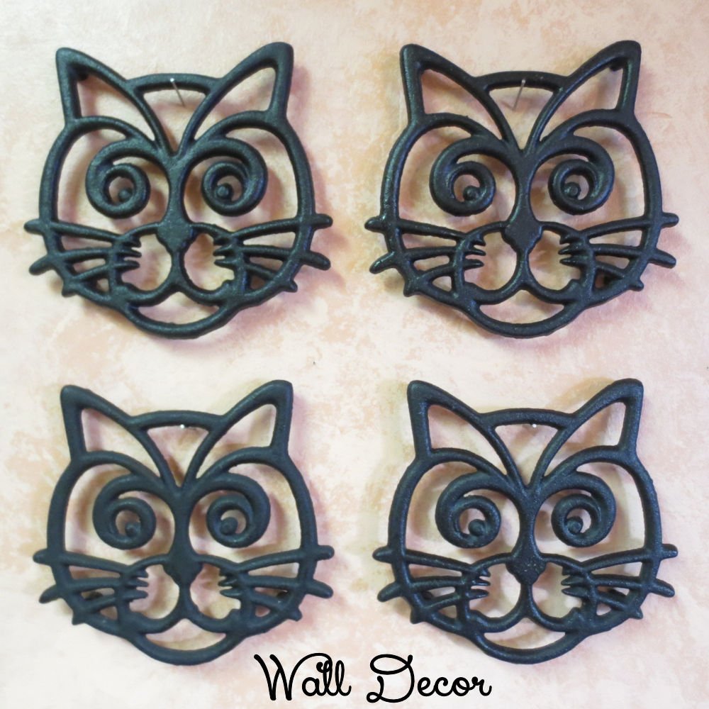 Cat Trivet - Black Cast Iron - For Kitchen & Dining Table - More Than One Makes A Set For Counter, Wall Art Or Decoration Access