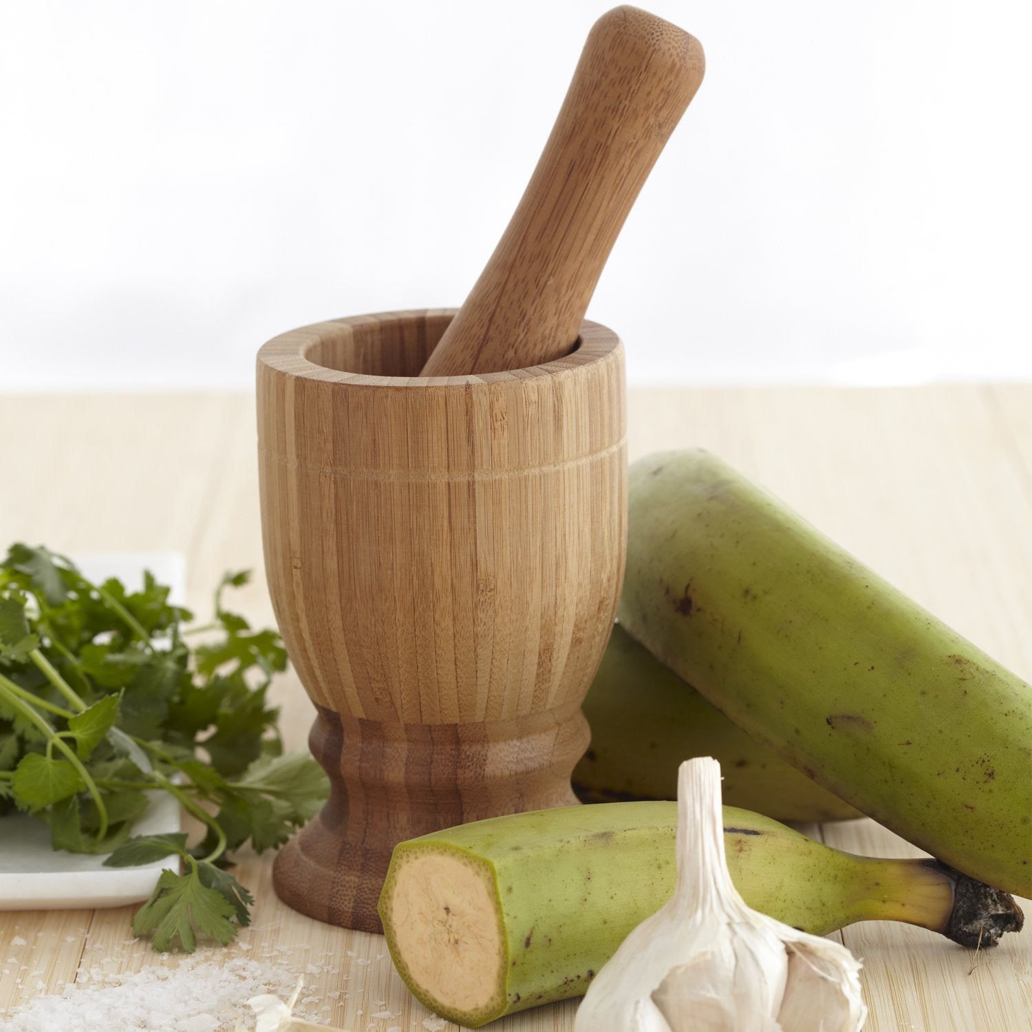Imusa Usa Large Bamboo Mortar And Pestle, Brown