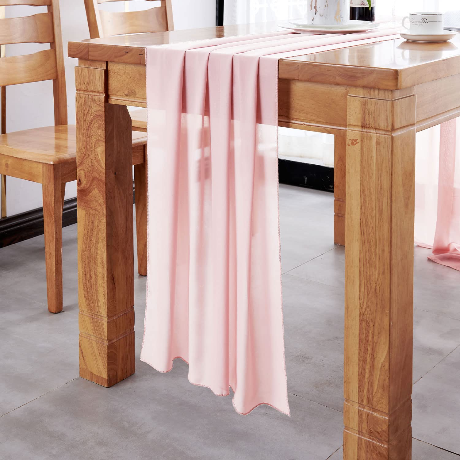 Delovo 2Packs Blushing Pink Table Runner 27X120 Inches Long Sheer Chiffon Table Runner For Wedding Party Banquets Bridal Home Ta