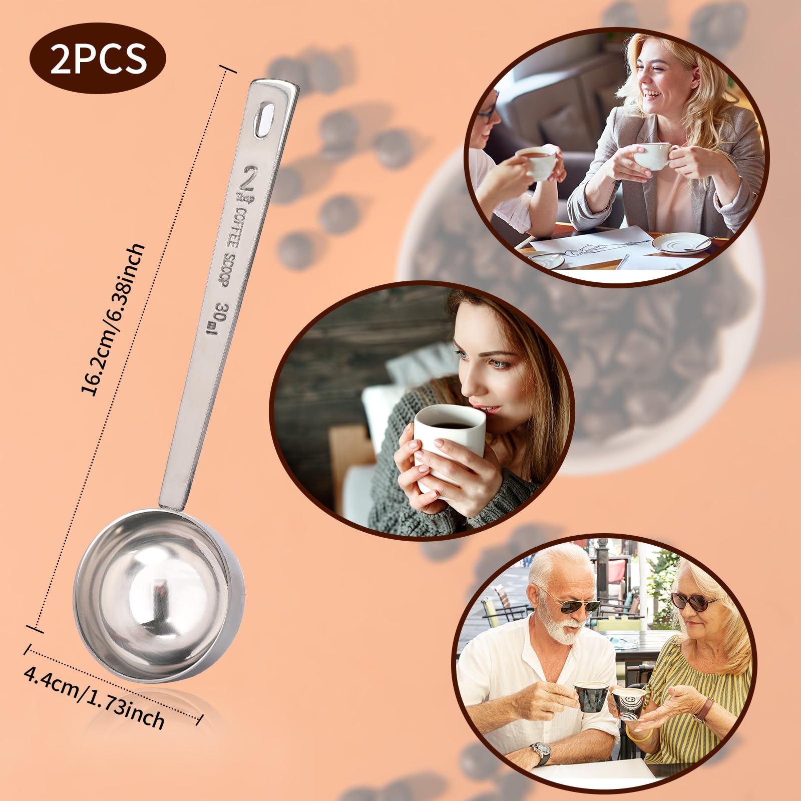 2 Pcs 2 Tablespoon Scoops With Long Handles, 30 Ml Stainless Steel Coffee Measuring Spoon Measuring 2 Tablespoons For Coffee Mil
