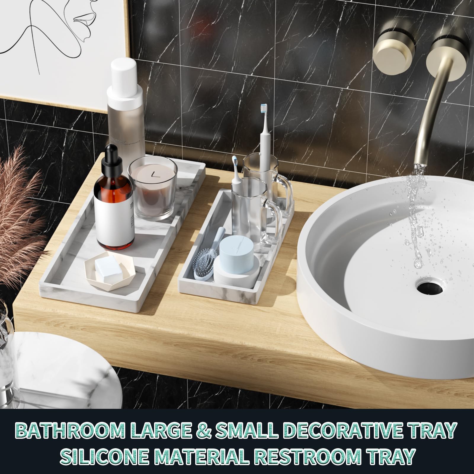 Bbk Bathroom Vanity Tray - 2 Pack (7.8'' And 11.8'') Silicone Bathroom Trays For Counter, Perfume Key Trinket Ring Tray, Decor S