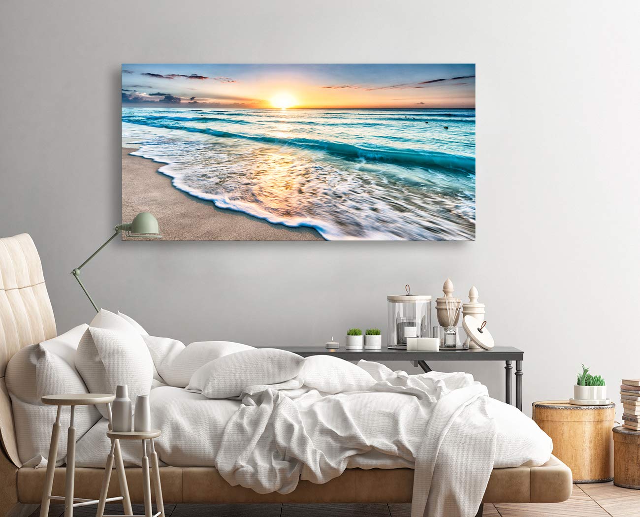 S02275 Canvas Prints Wall Art Beach Sunset Ocean Waves Nature Pictures Stretched Pictures to Photo Paintings on Canvas for Home Office Decorations Wall D?or XXLarge 30x60inch