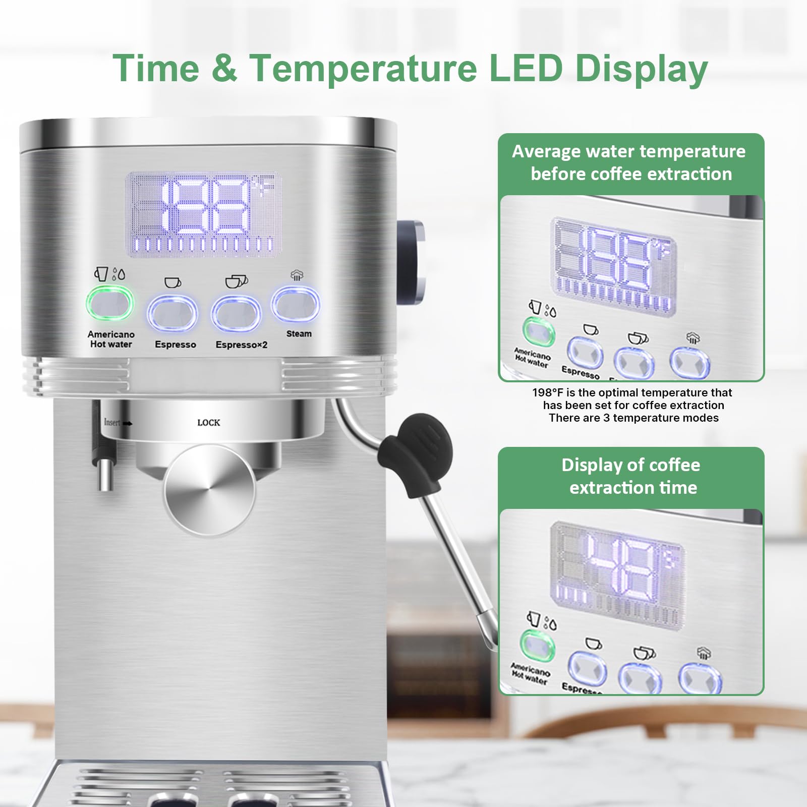 Urintells Cuising Espresso Machine 20 Bar, Led Display Espresso Maker With Steam Milk Frother For Americano Cappuccino Latte, Es