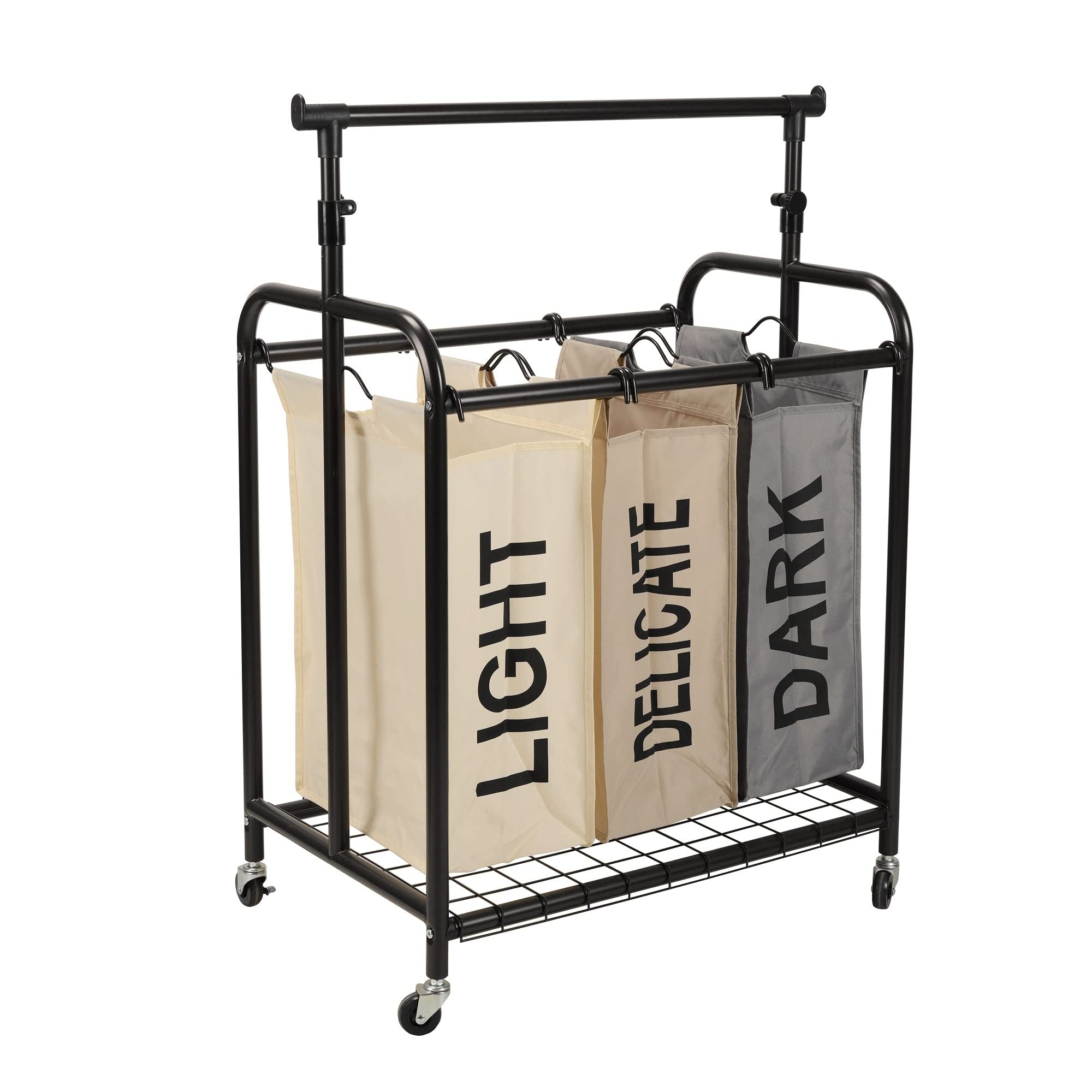Oceanstar 3-Bag Rolling Laundry Sorter With Adjustable Hanging Bar, Color(D0102Hhgp6J.)
