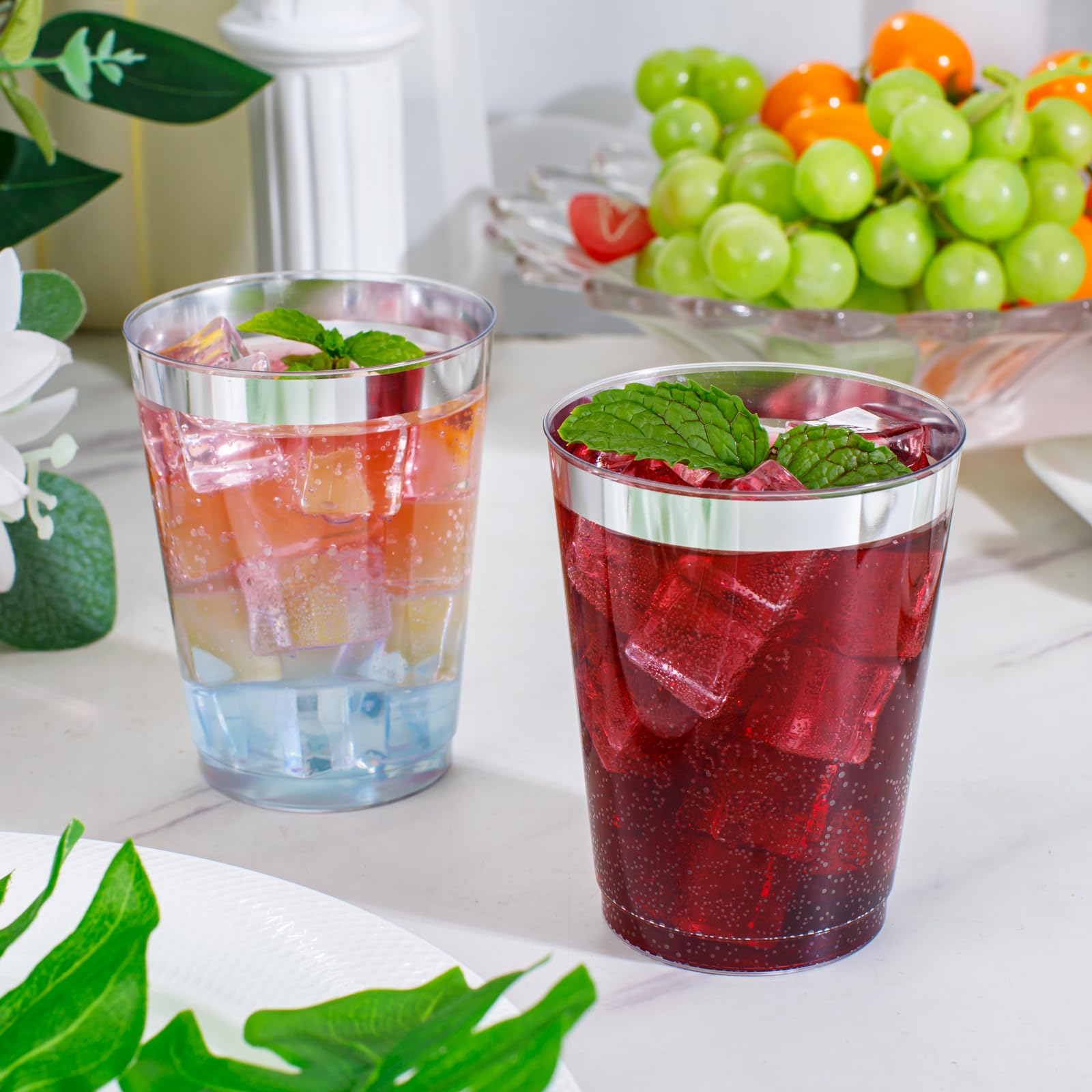 Supernal 200Pcs 10Oz Silver Plastic Cups,Disposable Plastic Cups,Silver Rimmed Plastic Cups For Wedding, Halloween,Thanksgiving