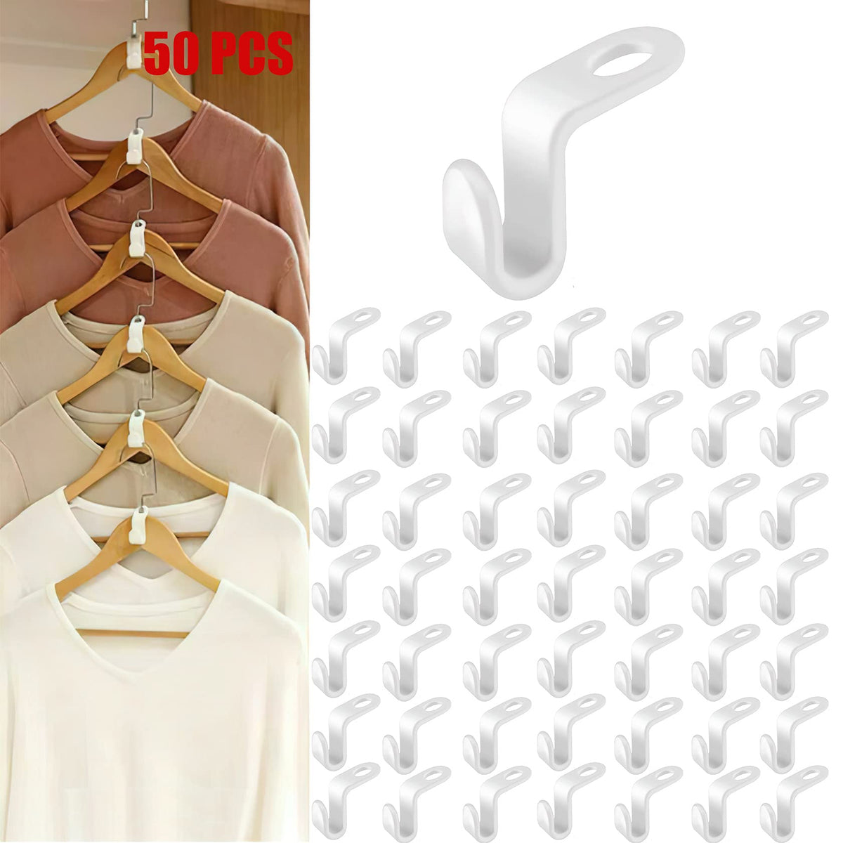 Clothes Hanger Connector Hooks 50Pcs Plastic Hooks Cascading Hangers Space Saving Organizer For Heavy Duty Clothes Closet