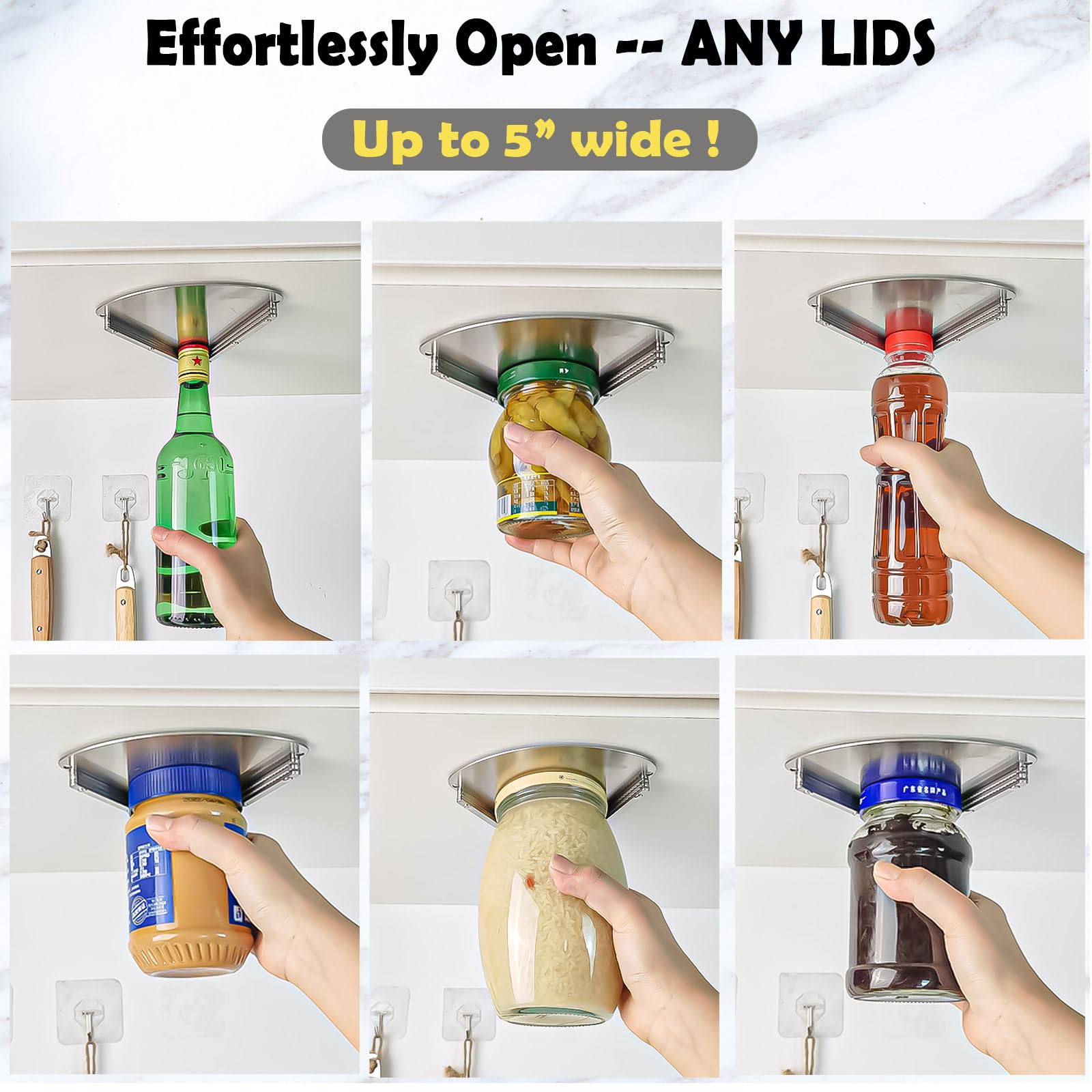 Upgraded Stainless Steel Jar Opener For Seniors, Under Cabinet Jar Openers For Weak Hands, Jar Lid & Bottle Cap Opener Tool, Und