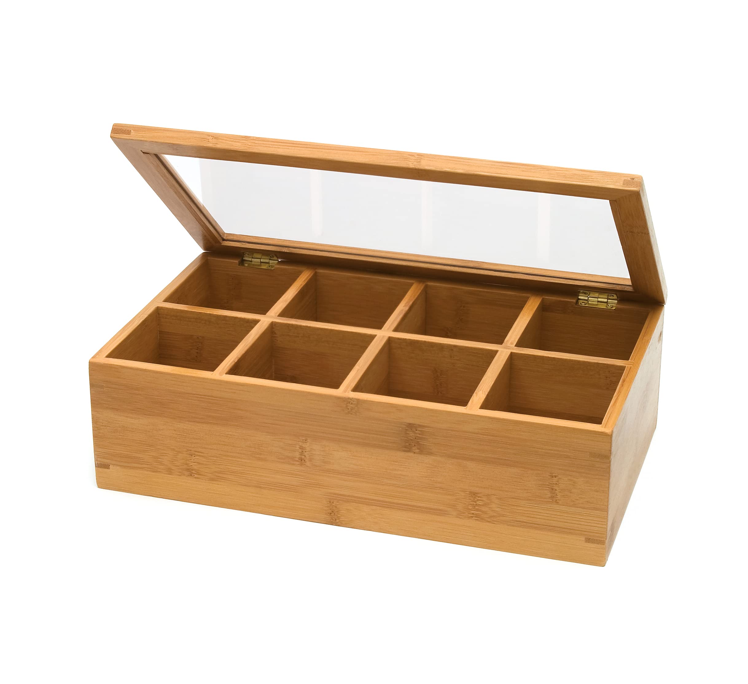 Lipper International Bamboo Wood Tea Box With Clear Lid, 8 Compartments, 12-1/2'' X 7-1/2'' X 3-5/8''