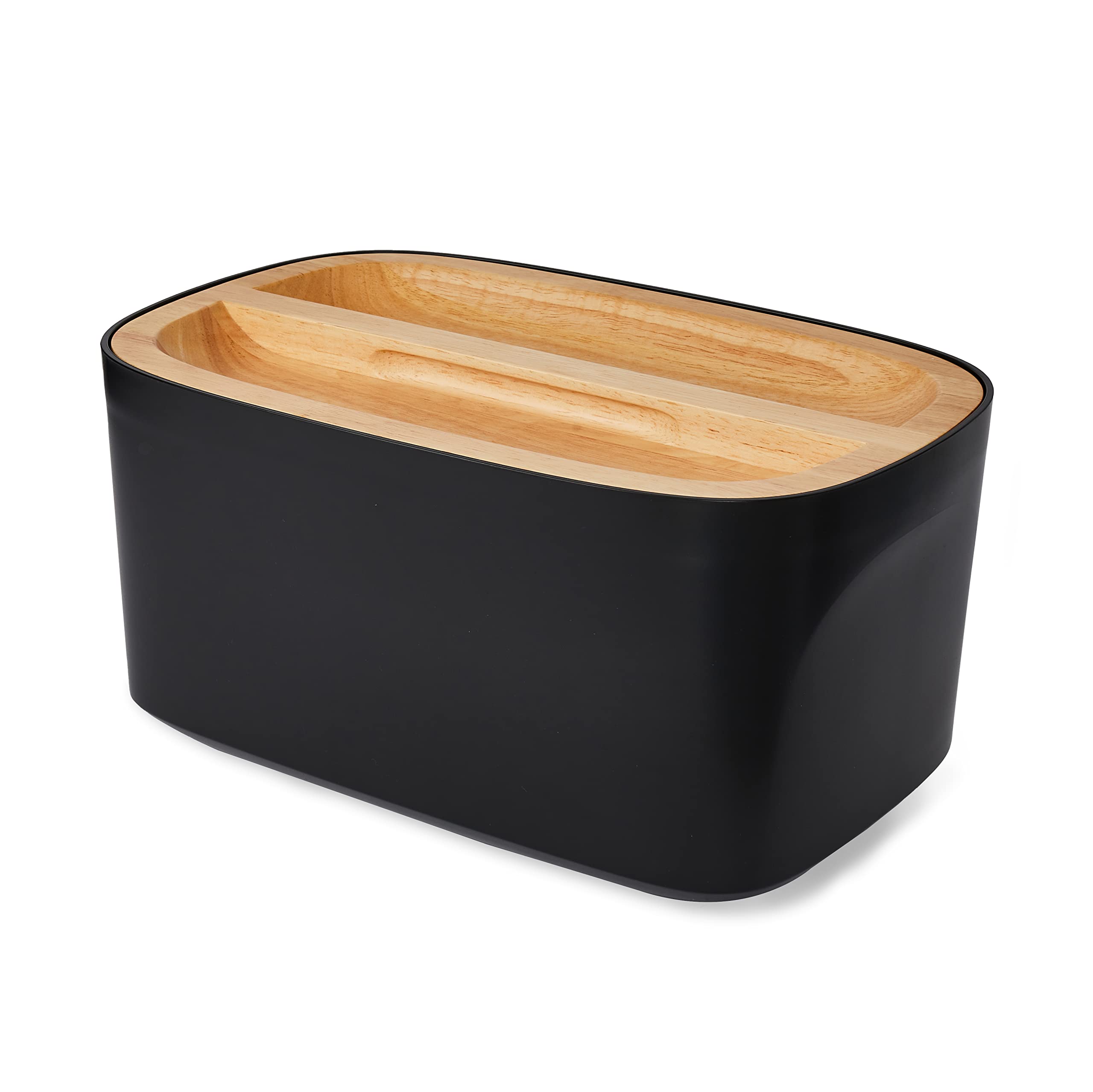 Sonder Los Angeles, Modern Bamboo Fiber (Black) Bread Box For Kitchen Countertop With Reversible Wood Serving Lid, Homemade Brea
