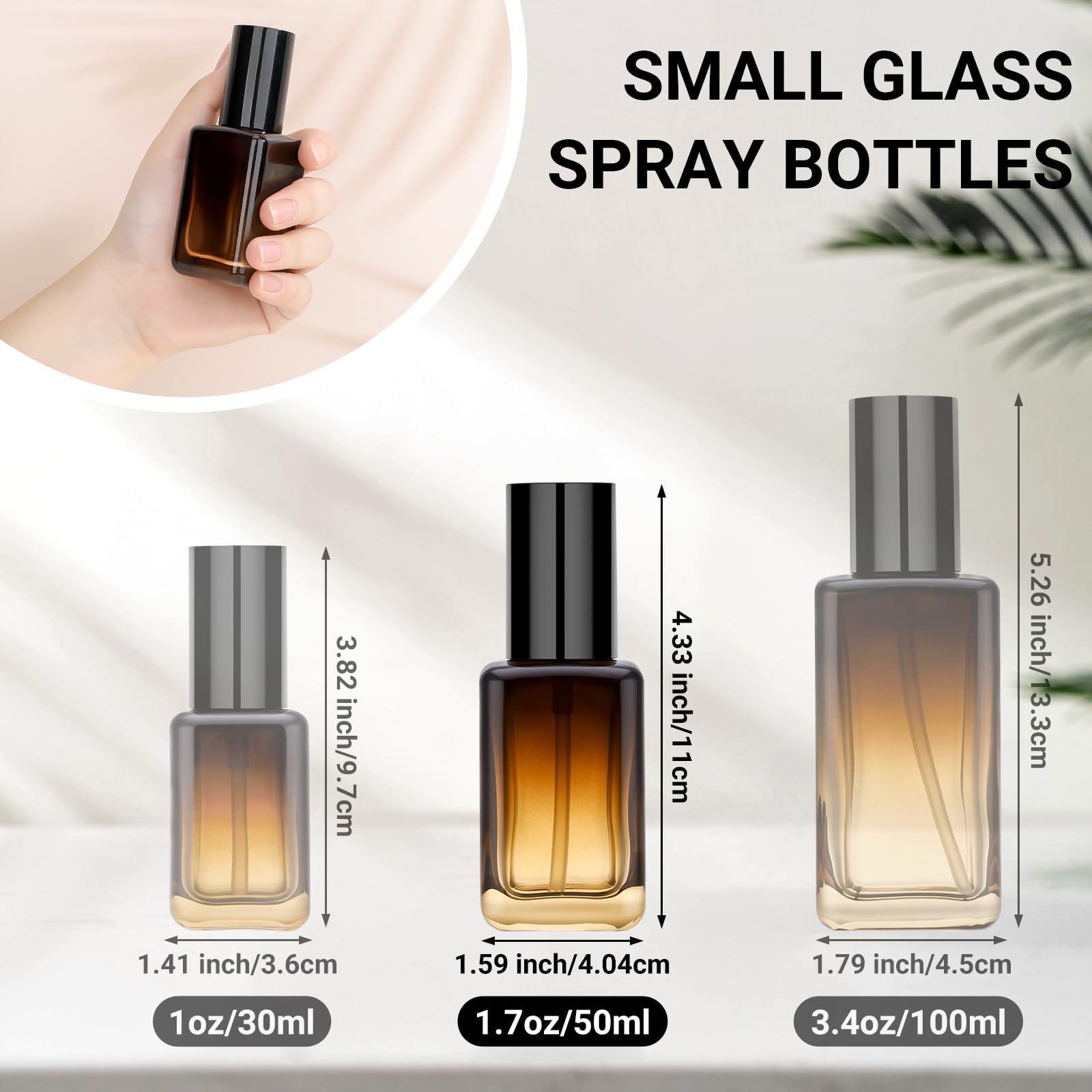 Segbeauty 1.7Oz Amber Glass Spray Bottles Empty For Travel, 2Pcs Perfume Refillable Travel Size Spray Bottle For Hair, 50Ml Fine