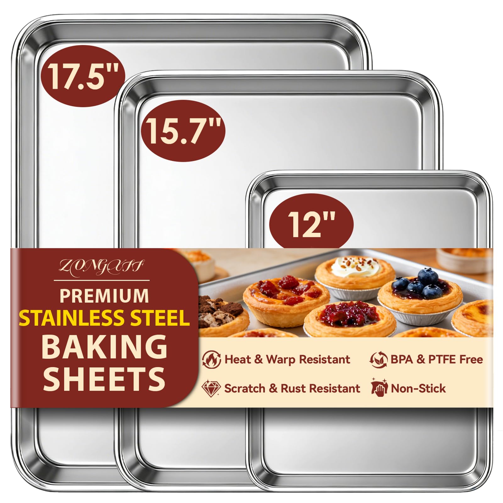 ????%?????? Baking Sheet Set of 3: Stainless Steel Cookie Sheets for Baking