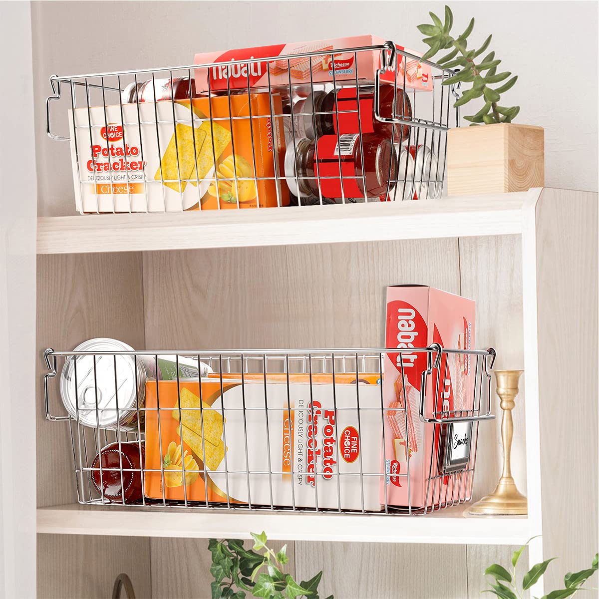 Orgneas 15''X9''X5.7'' Large Stackable Wire Baskets For Pantry Organization And Storage, Chest Freezer Organizer Bins Metal Bask