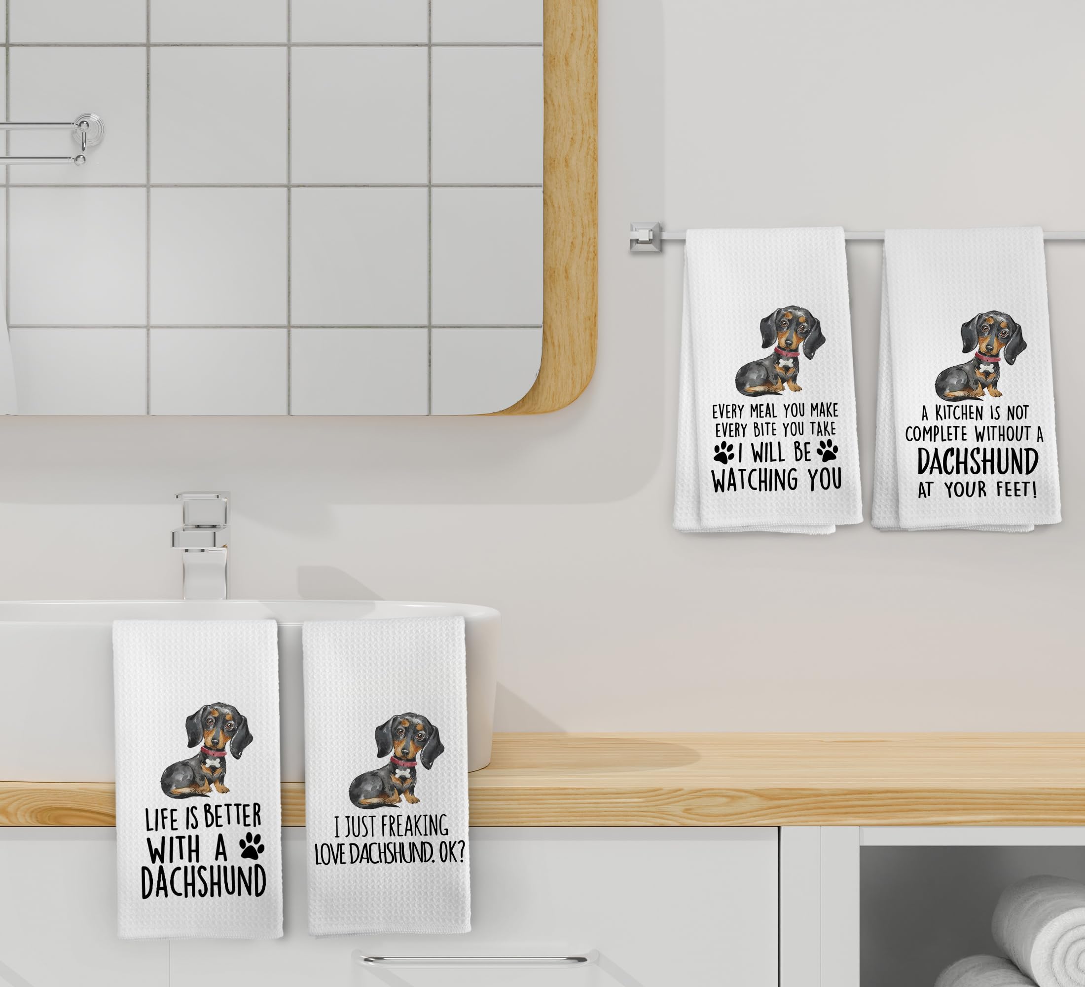 NOQL Dachshund Kitchen Towels and Dishcloths Set of 4, Dachshund Gifts for Lovers Women Hand Towels, Weiner Dog Gifts Drying Clo