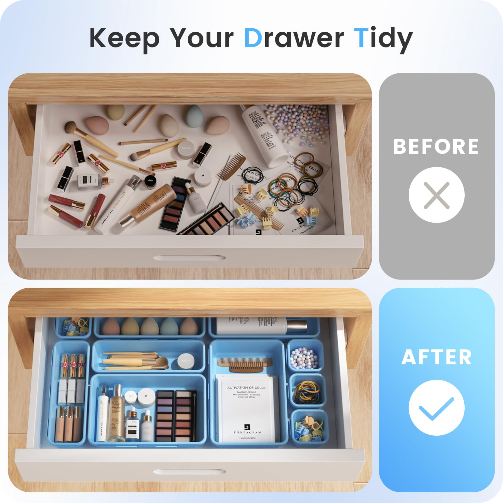 A-LuGei ???????????? Plastic Sky Blue Desk Drawer Organizer, Bathroom Organizers and Storage, Makeup Organizer, Organization and