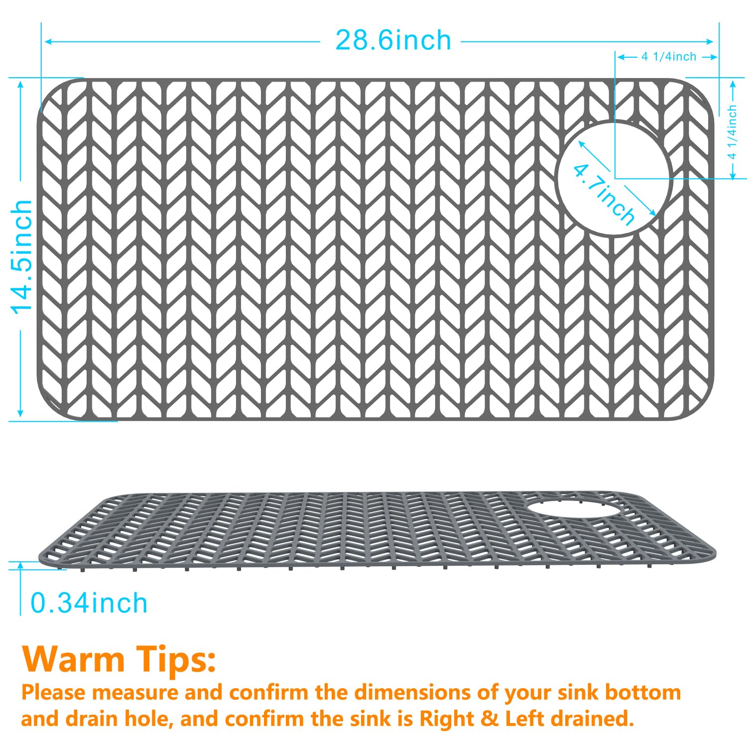 Silicone Sink Protectors for Kitchen  JIUBAR 28.6''x 14.5'' Sink Mat Grid for Bottom of Farmhouse Stainless Steel Porcelain Sink.(Grey)