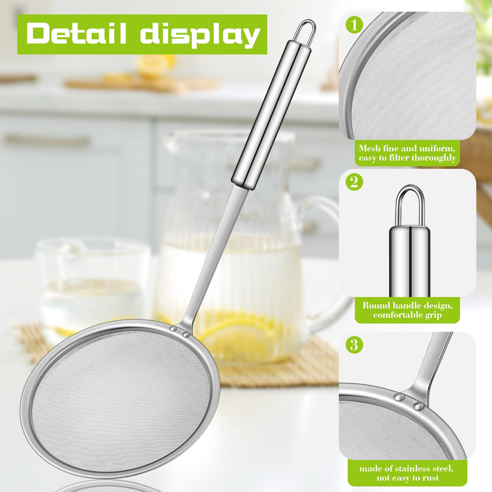 4 Pack Fine Mesh Skimmer Spoon 201 Stainless Steel Hot Pot Fat Skimmer Mesh Strainer Spoon For Oil Filter Skimming Grease And Fo