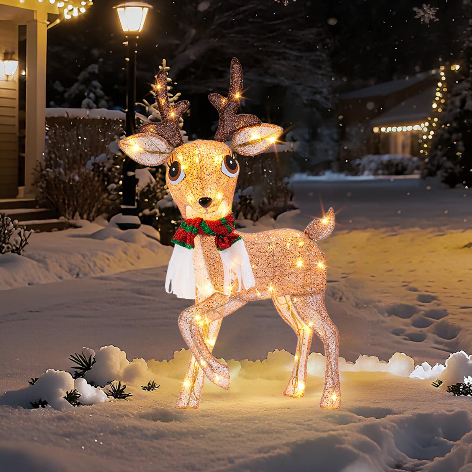 37 Inch Lighted Christmas Deer, 60 LED Pre-lit Lighted Christmas Deer Outdoor Decorations, Plug-in Deer Christmas Decor for Yard